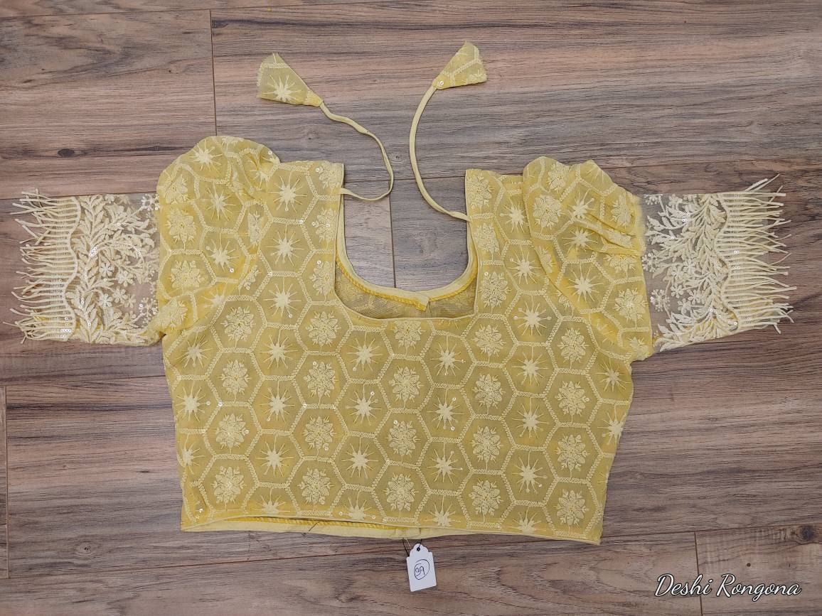 Beige Yellow Readymade Blouse, Lakhnow Georgette Ready Blouse, Fashionable, Trendy, Comfortable, goes with any contrast saree collection