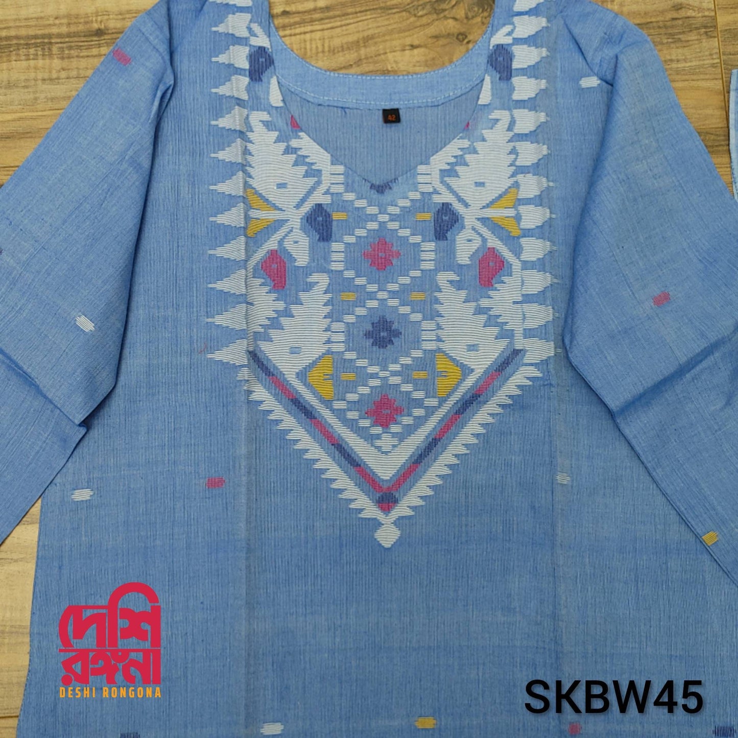 Handwoven Sky Blue Dhakai Jamdani Cotton 3-Piece Set