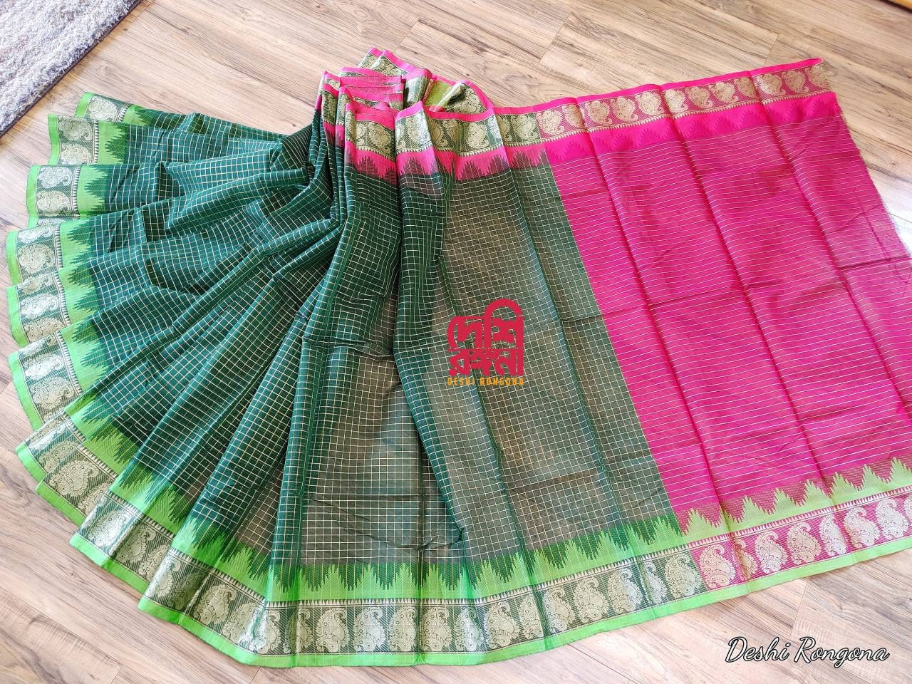 Halfsilk Madurai Saree, Beautiful Royal blue body with Jari and Ganga-Jamuna Border. Perfect Party wear.
