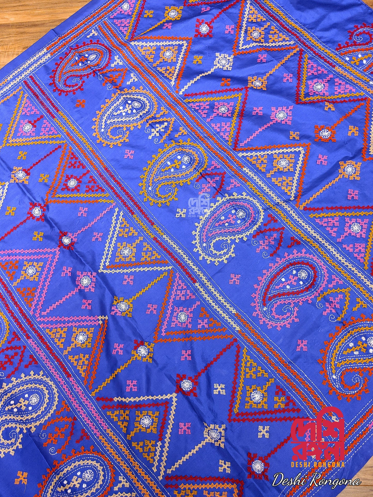 Extraordinary Hand Stiched Kantha Saree, Royal Blue Pure Bangalore Silk, Multi Gujrati Works allover, Fall/piko done, Elegant, Classy Saree