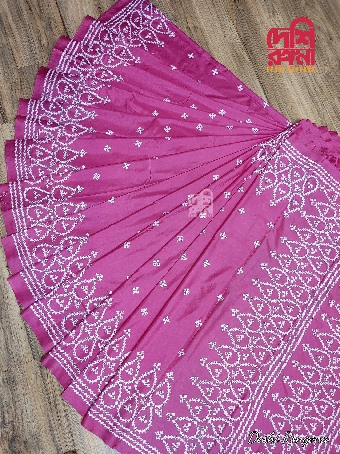 Extraordinary Hand Stiched Kantha Saree, Magenta Pure Bangalore Silk, White Gujrati Works allover, Fall/piko done, Elegant, Classy Saree