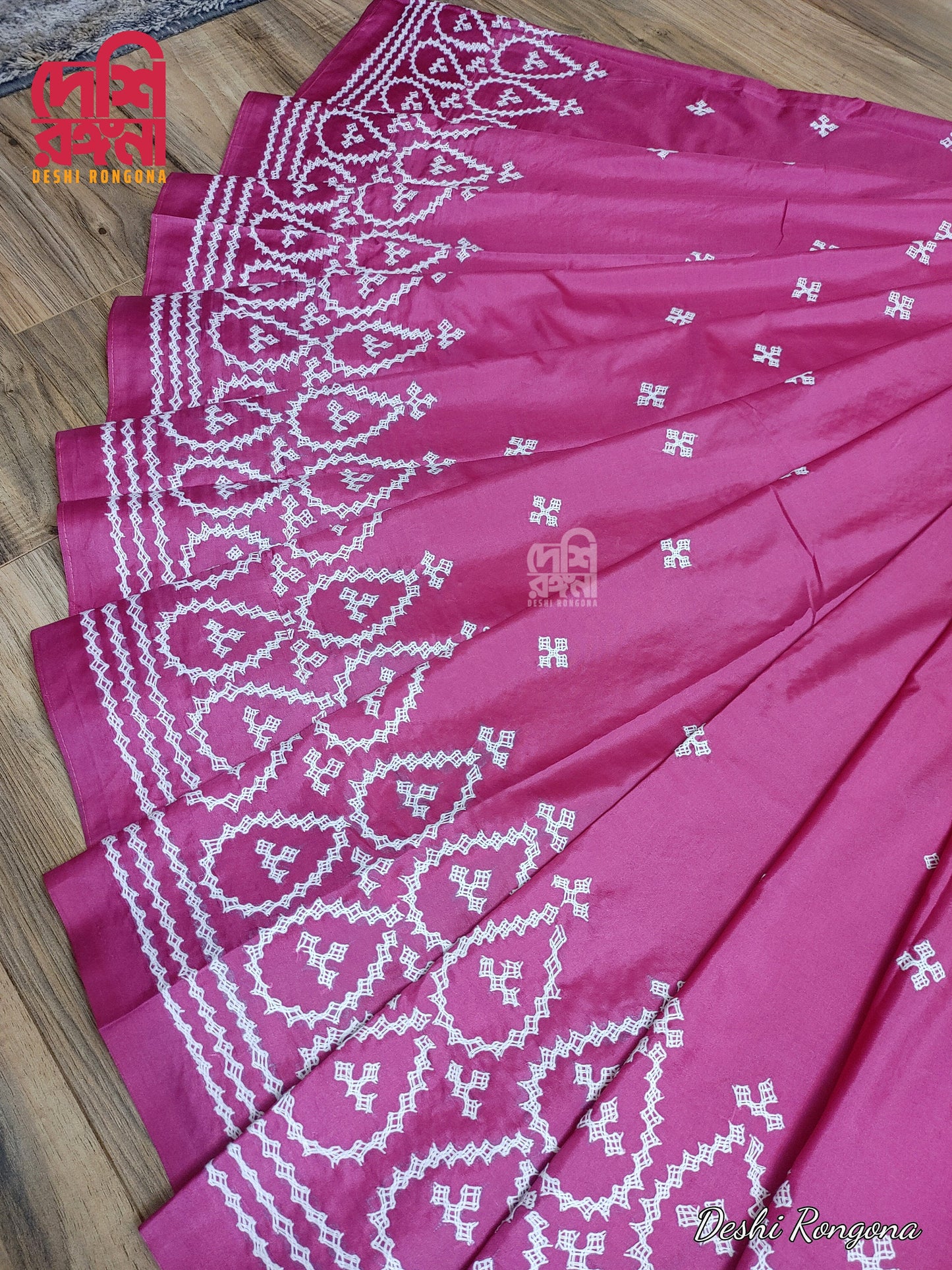 Extraordinary Hand Stiched Kantha Saree, Magenta Pure Bangalore Silk, White Gujrati Works allover, Fall/piko done, Elegant, Classy Saree