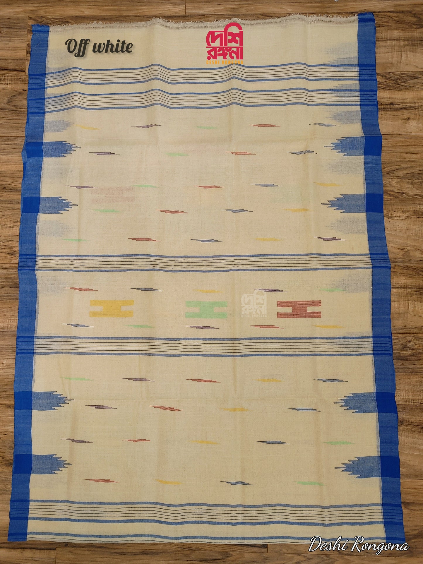 Sylheti Monipuri Handwoven Saree – Off White & Blue Border
