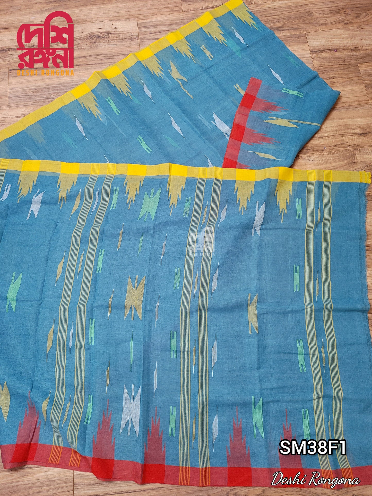 Sylheti Monipuri Handwoven Saree – Sea Green & Ganga Jamuna