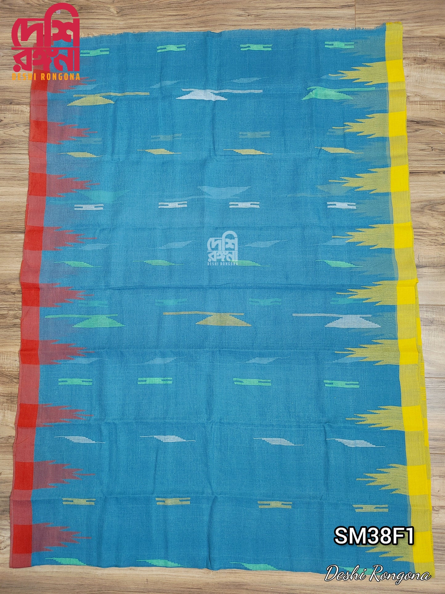 Sylheti Monipuri Handwoven Saree – Sea Green & Ganga Jamuna
