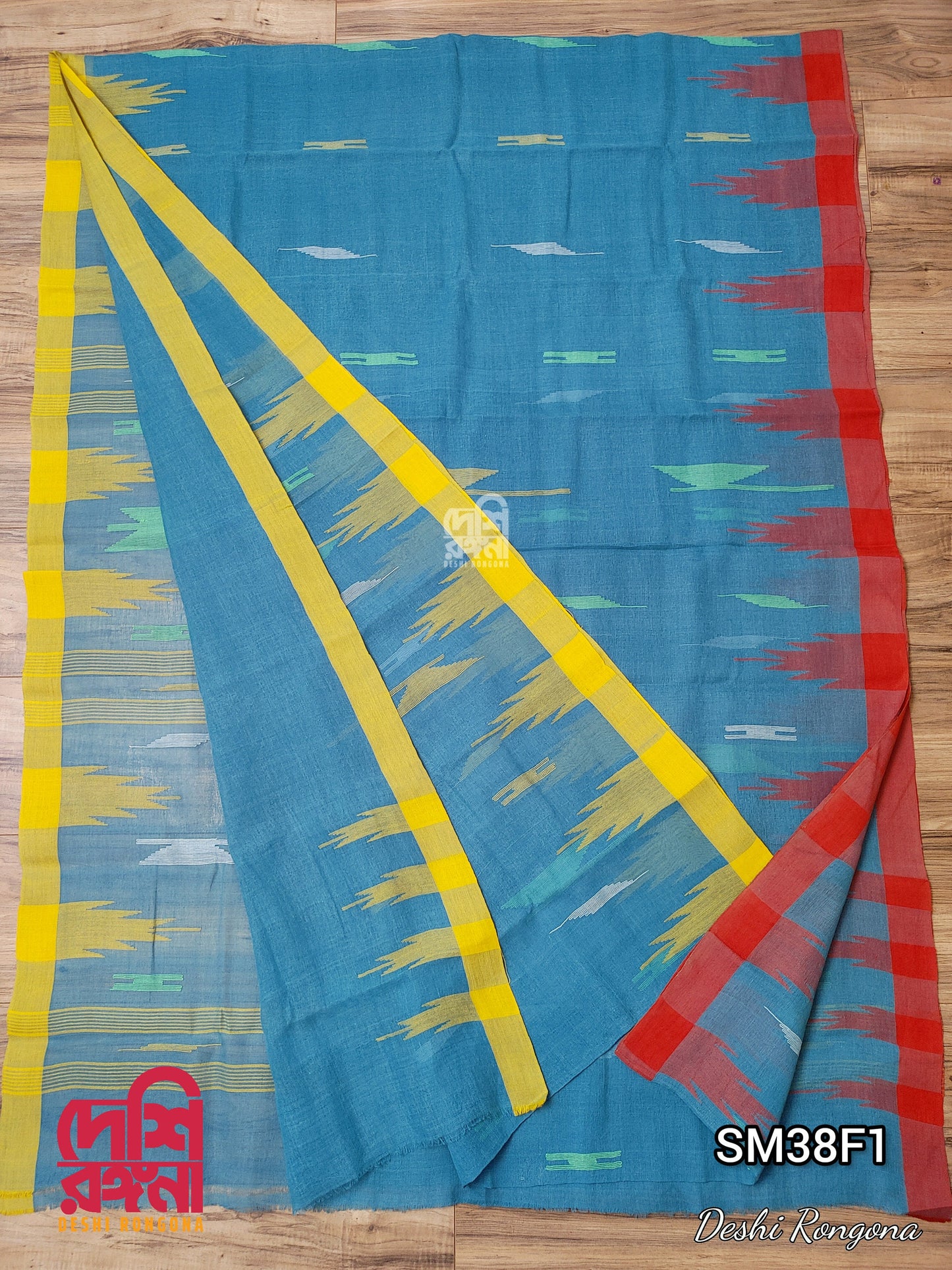 Sylheti Monipuri Handwoven Saree – Sea Green & Ganga Jamuna