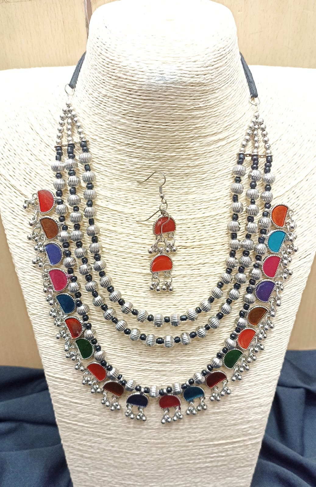 Silver Oxidised Jewelry, Antique Silver Plated Multi Layered Necklace, Earrings,Indian Bollywood Jewelry,Fashion Set, Afgan/Bohemian Jewelry