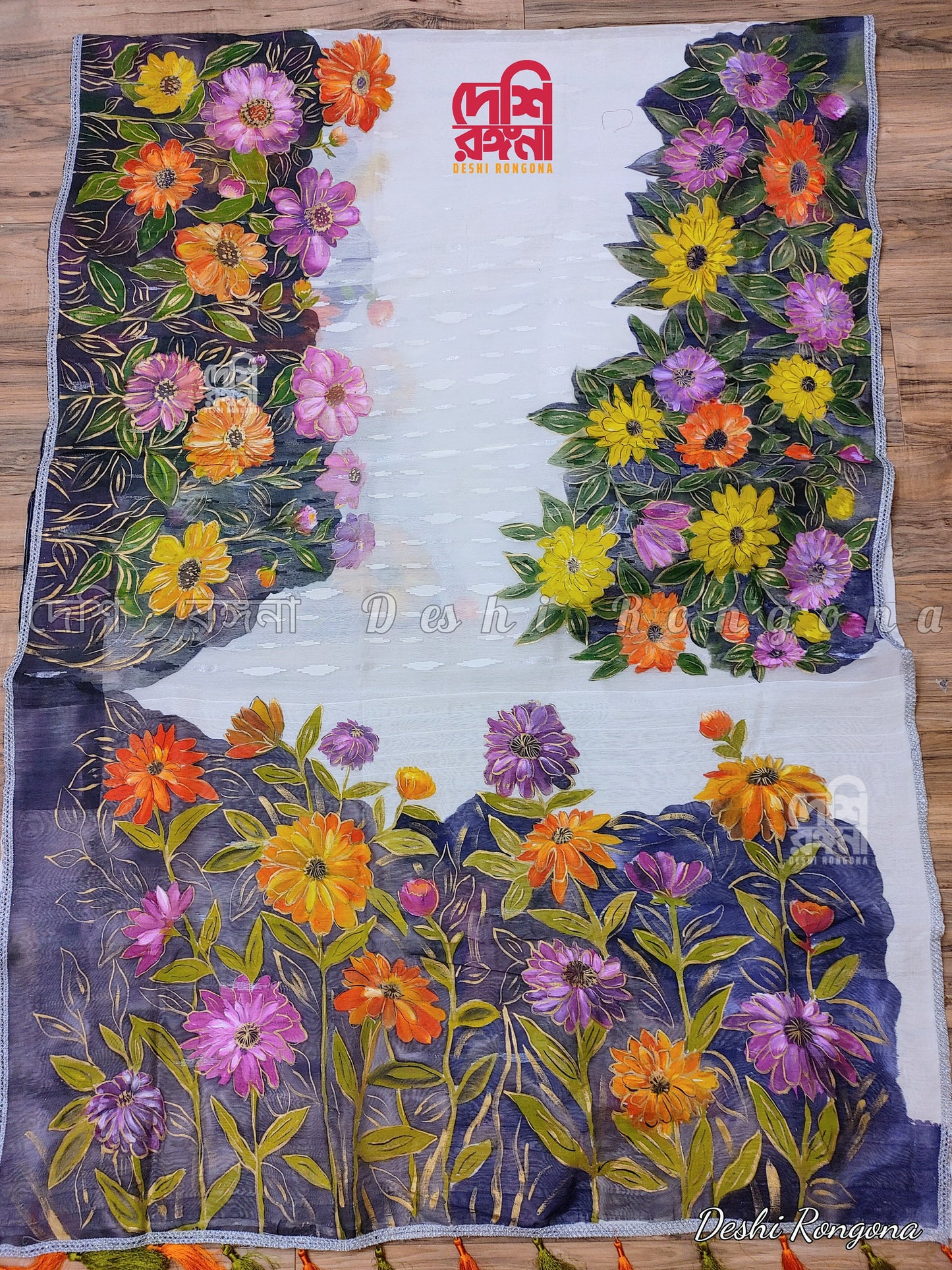Handpainted Jamdani – Multi Zinnia Theme Saree