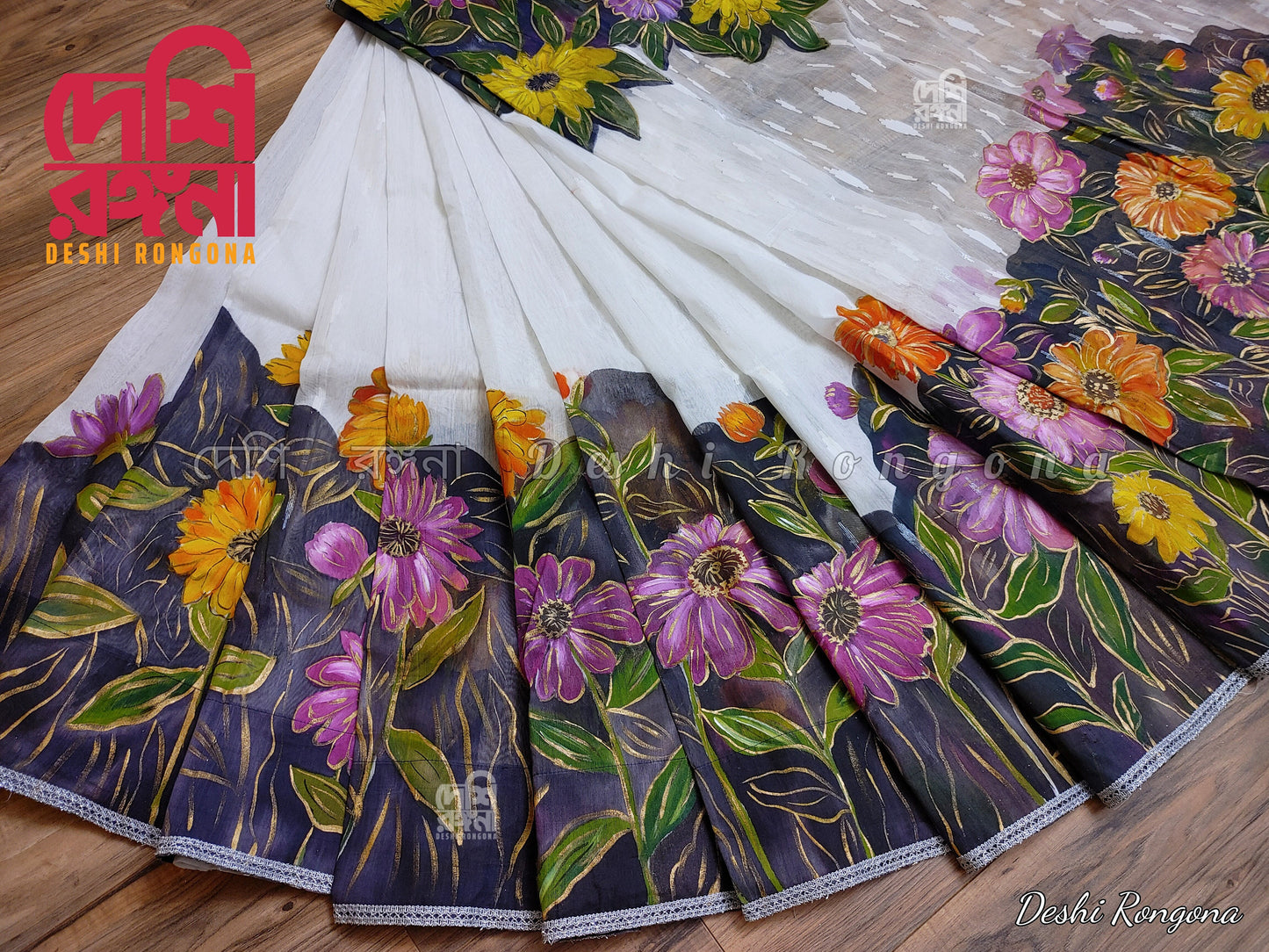 Handpainted Jamdani – Multi Zinnia Theme Saree