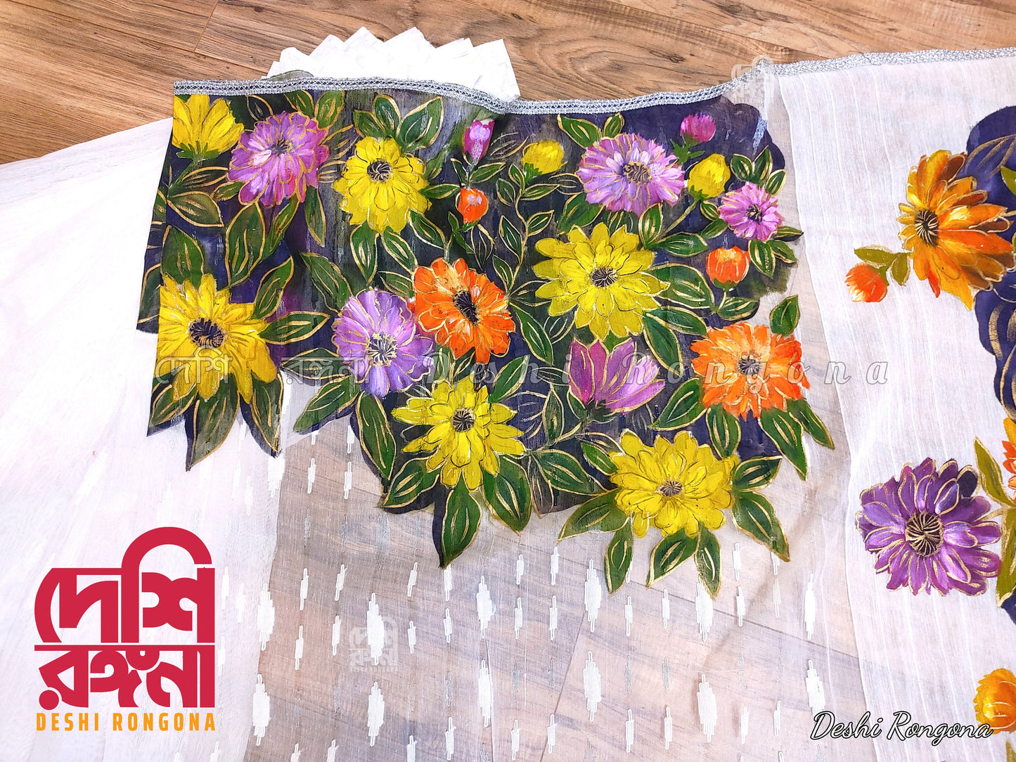 Handpainted Jamdani – Multi Zinnia Theme Saree