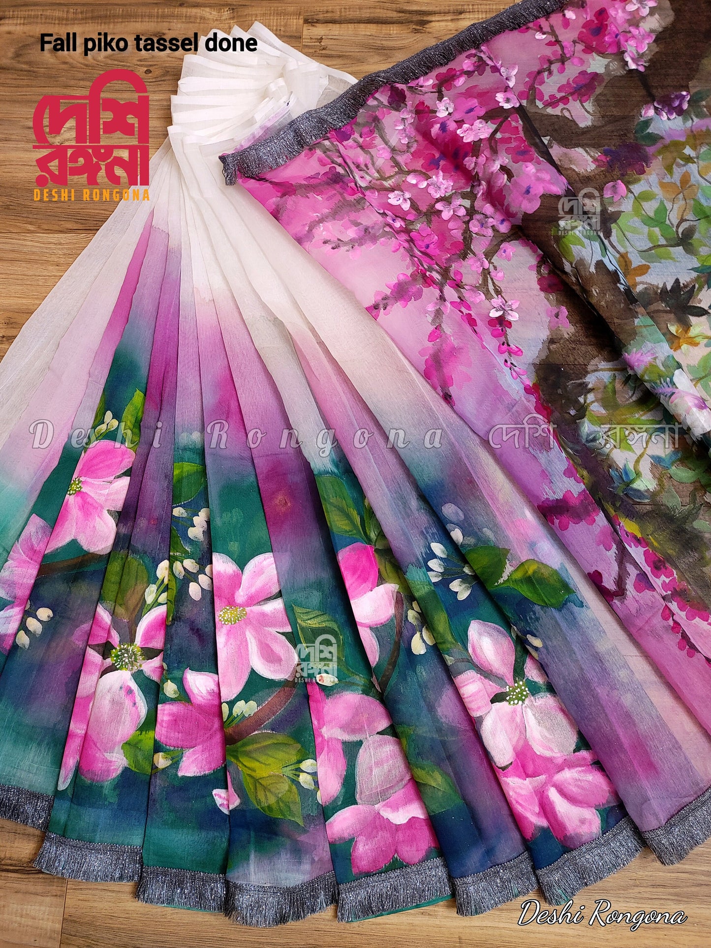 Exclusive Handpainted Semi Moslin Saree, Water Color Peacock Art, Gorgeous, Elegant, Saree makes you feel Special, Fall Piko Tassel Done