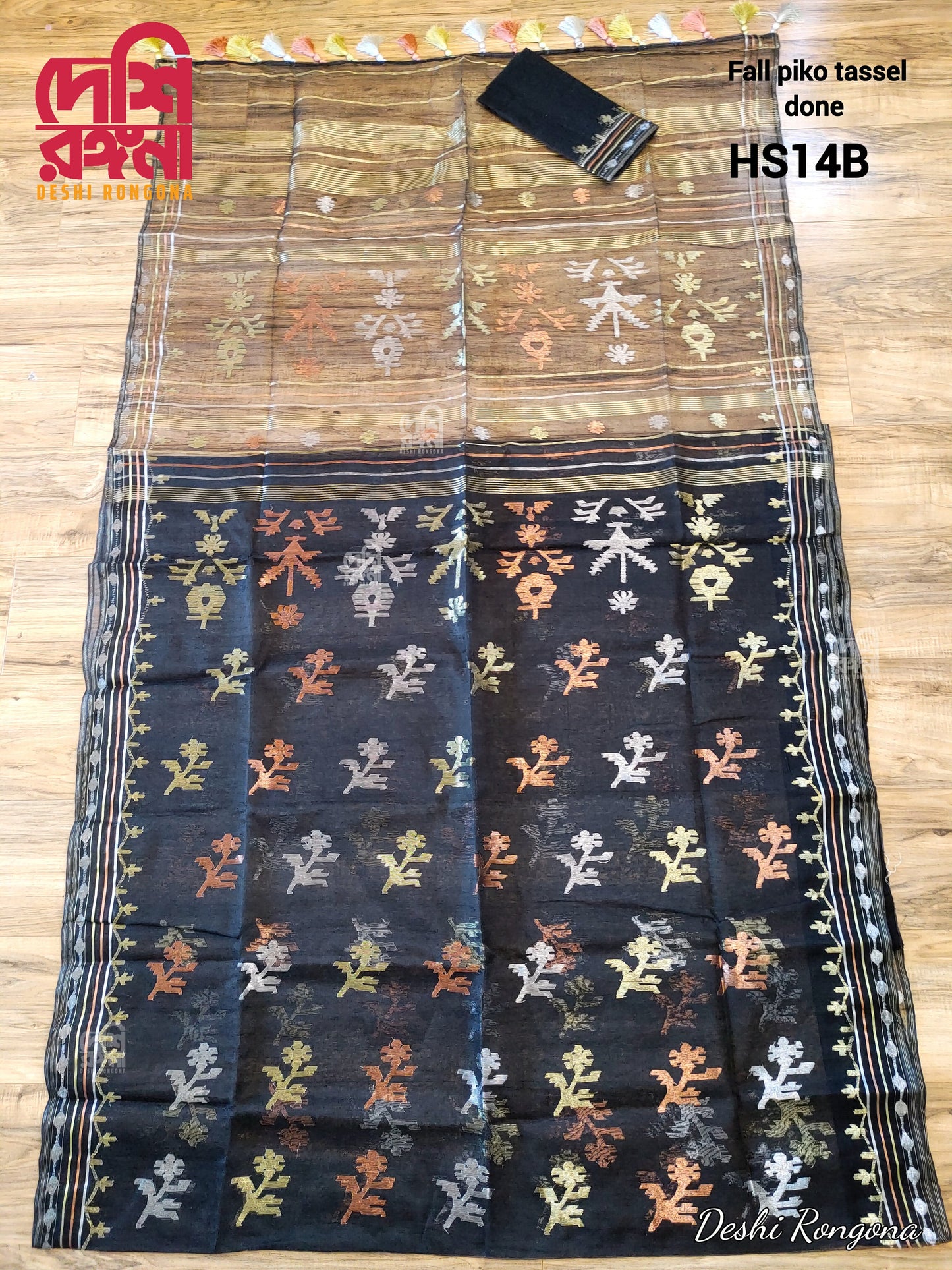 Black Original Dhakai Jamdani Saree ,Color Zari, 84 Ct Thread