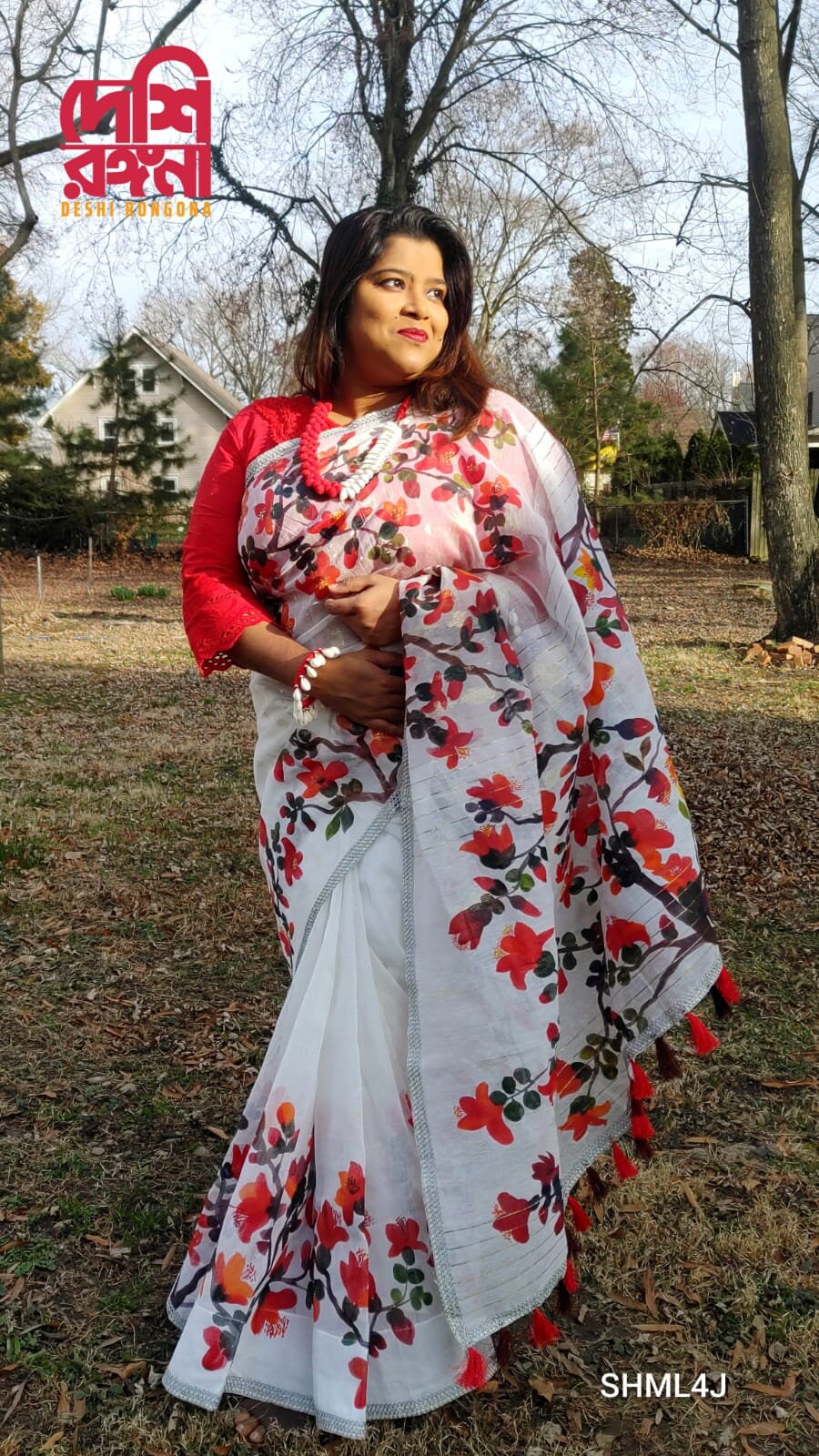 Original Dhakai Jamdani Handpainted, Halfsilk, Red/White Bombax Flower theme Handloom, 64 count thread, Traditional, Elegant, Classy Saree