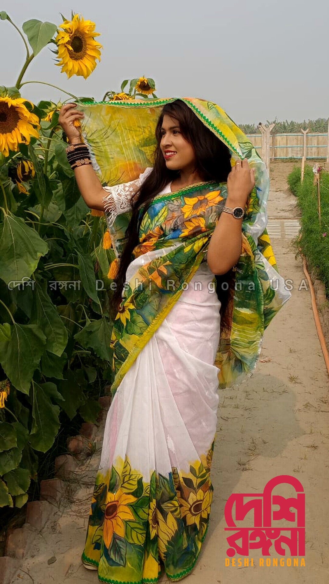 Exclusive Handpainted Sunflower on Original Dhakai Jamdani, on Halfsilk Nokshipar Saree, Feel Special with this Rare Price of Art