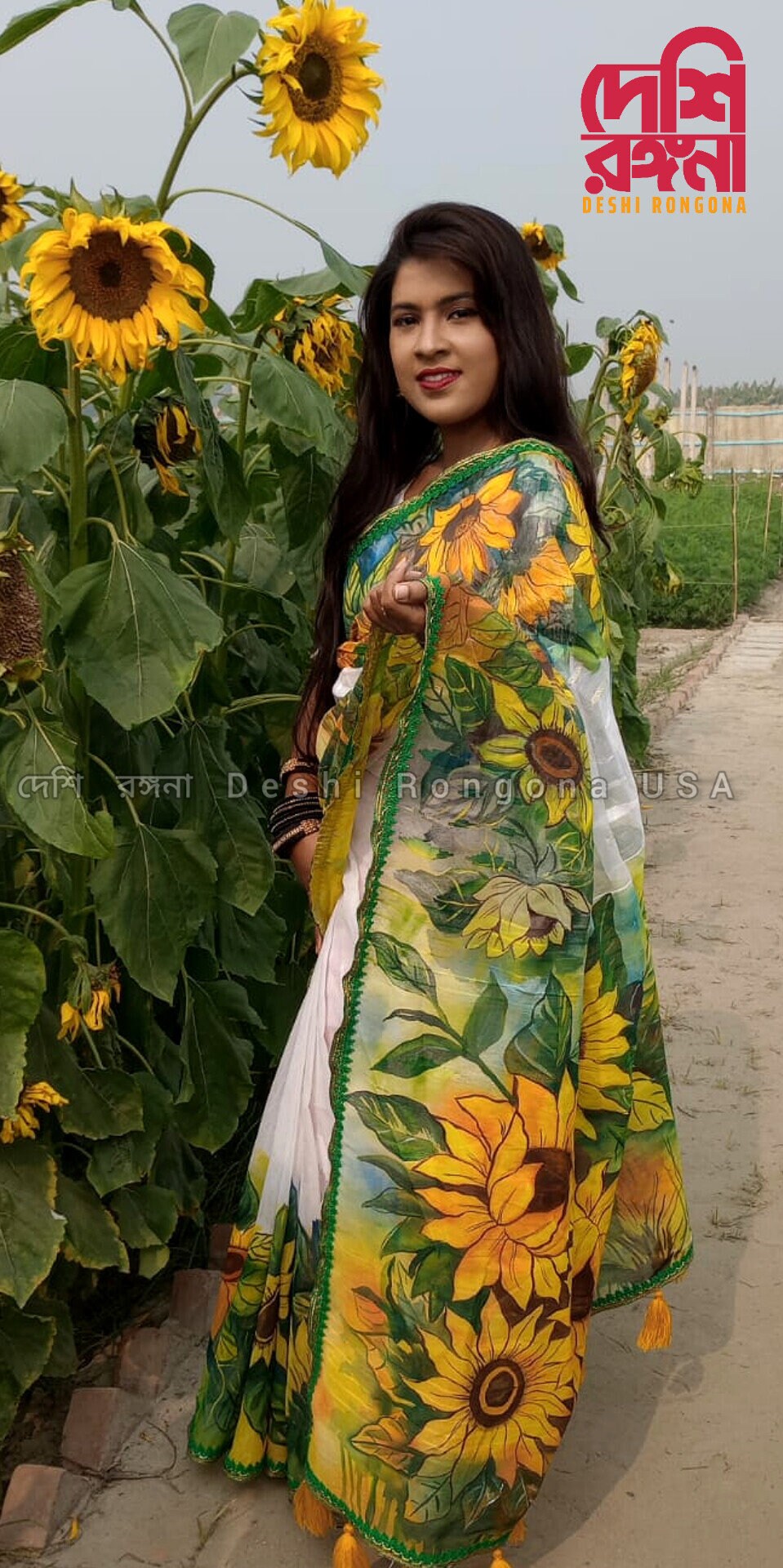 Exclusive Handpainted Sunflower on Original Dhakai Jamdani, on Halfsilk Nokshipar Saree, Feel Special with this Rare Price of Art