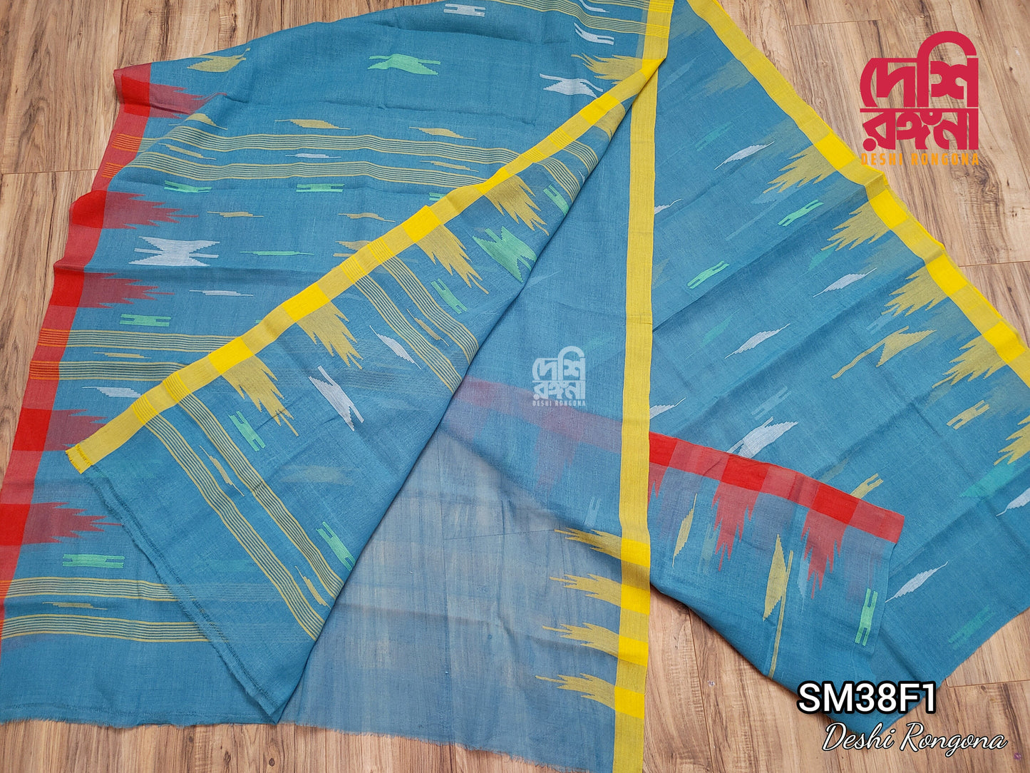 Sylheti Monipuri Handwoven Saree – Sea Green & Ganga Jamuna