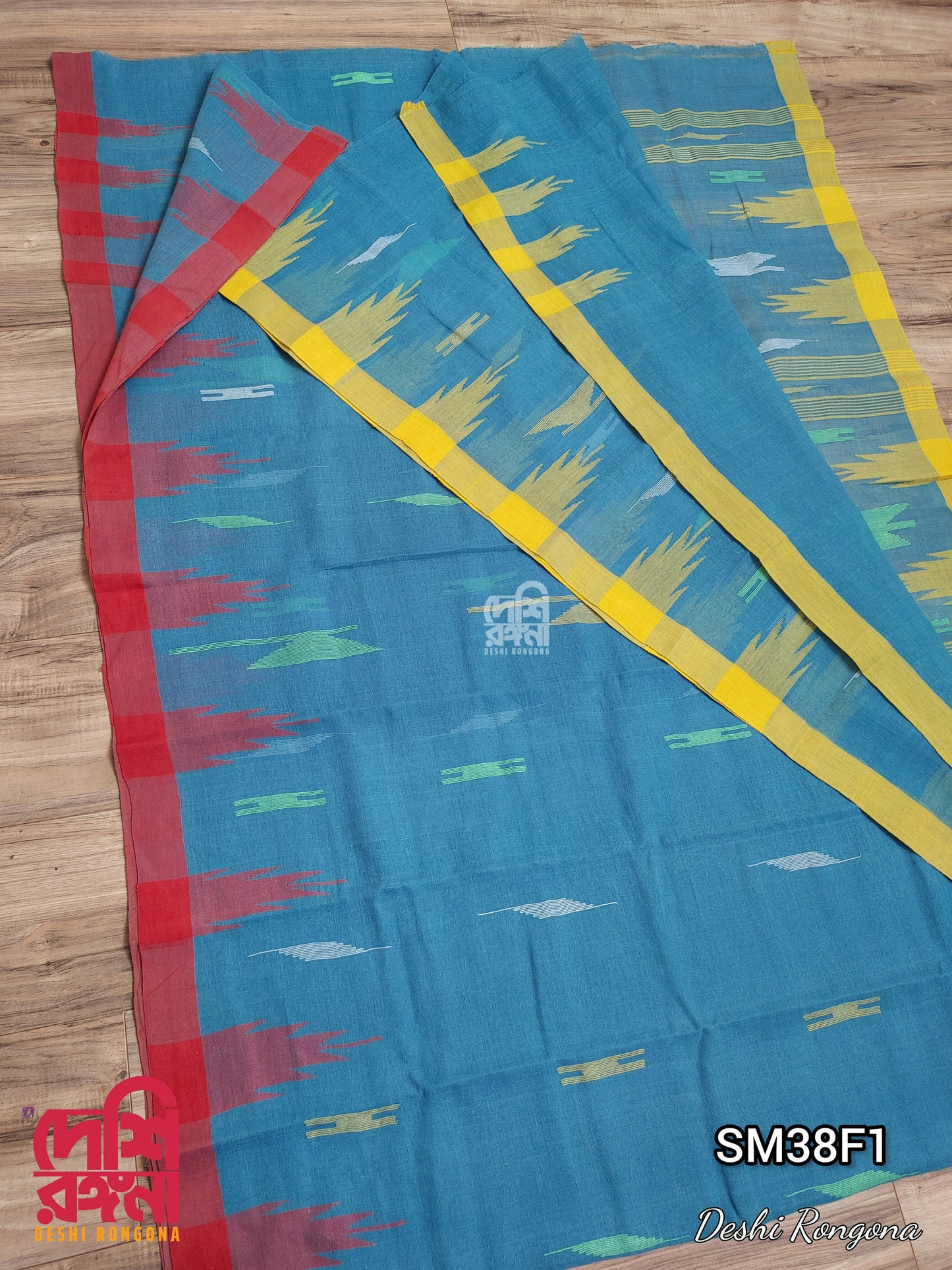 Sylheti Monipuri Handwoven Saree – Sea Green & Ganga Jamuna