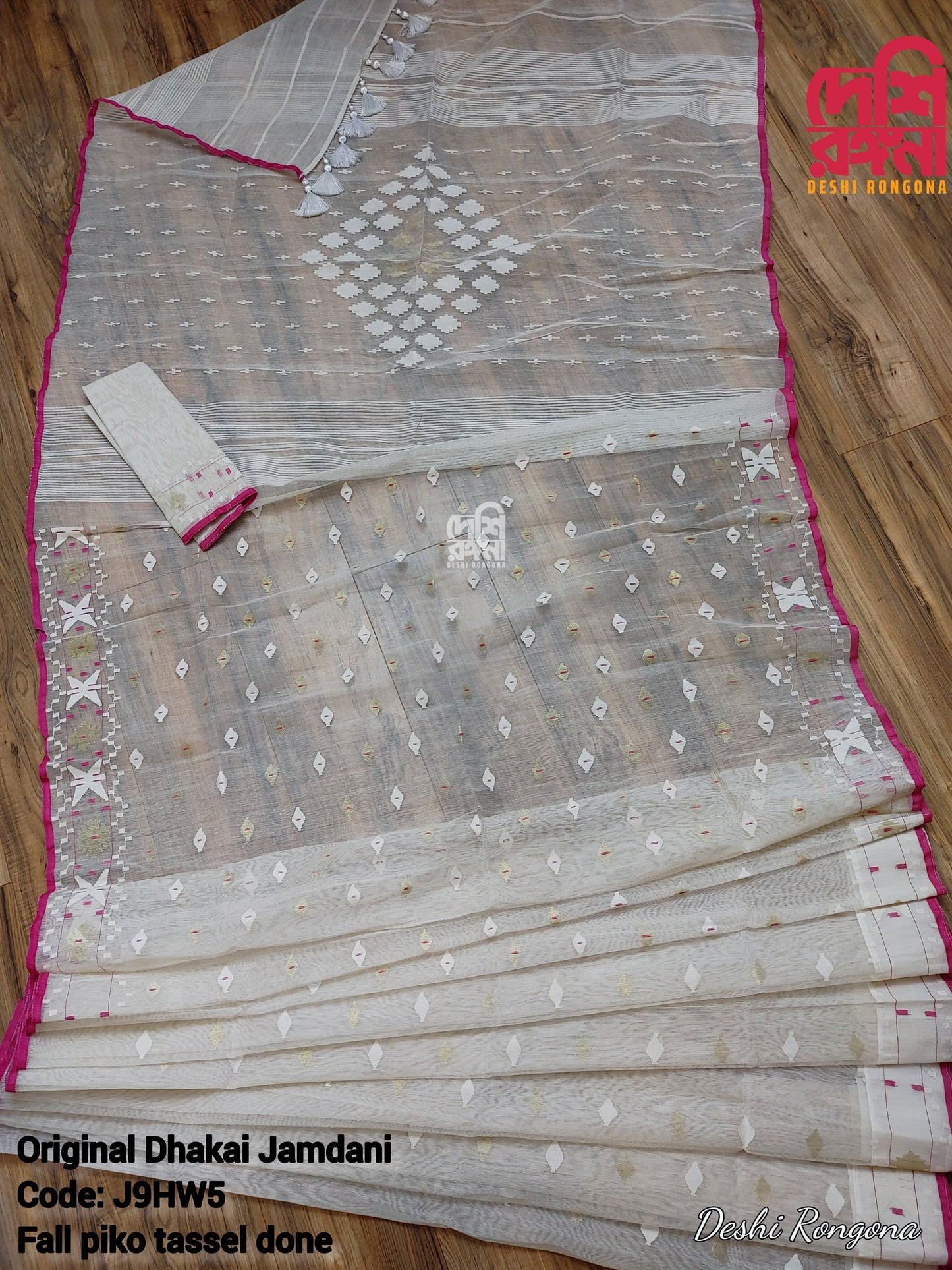 White‑Magenta Meenakari Dhakai Jamdani Saree