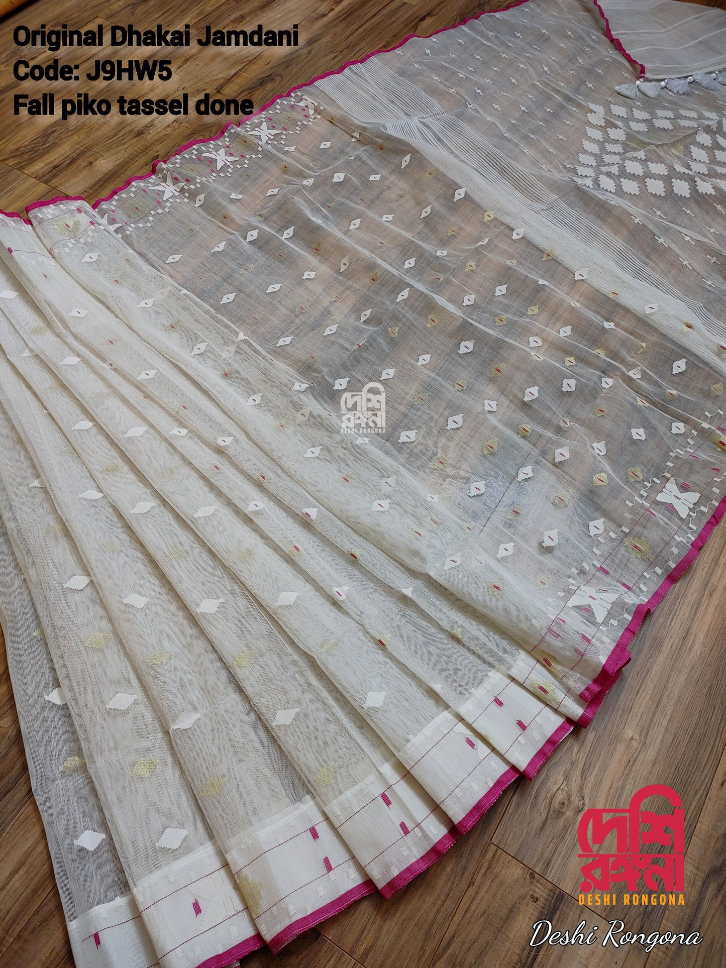 White‑Magenta Meenakari Dhakai Jamdani Saree