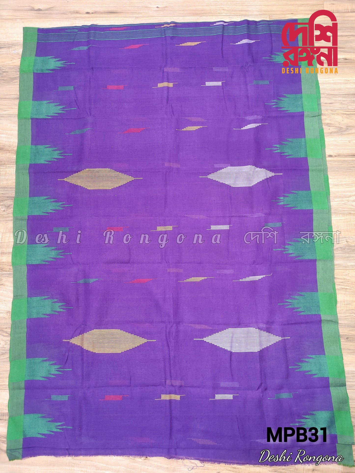 Sylheti Monipuri Handwoven Saree – Purple & Green Border