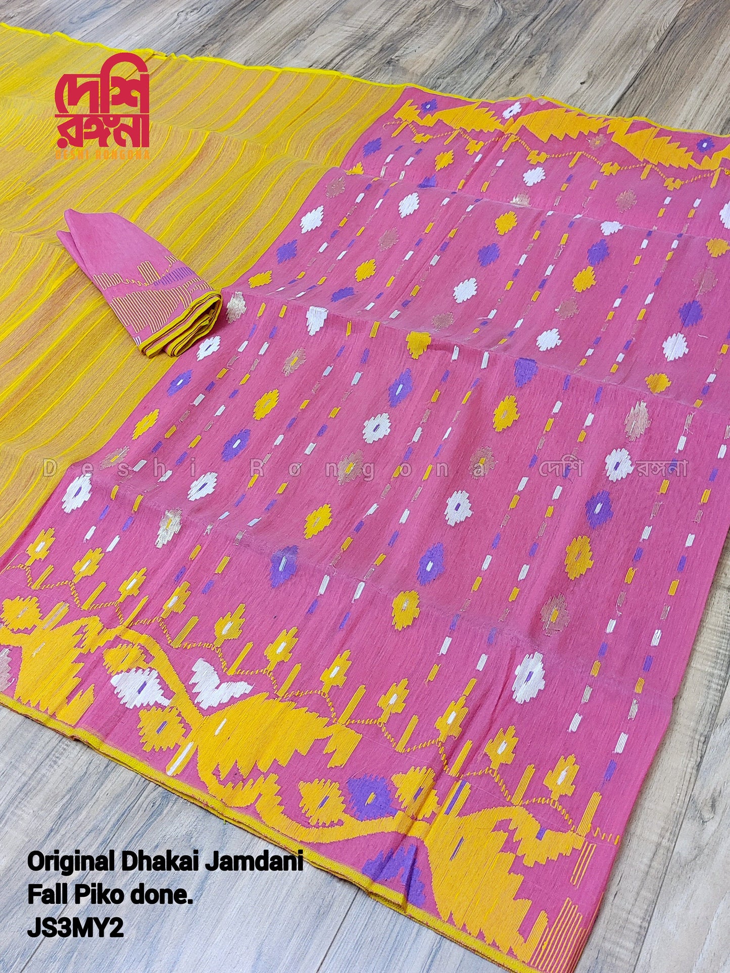 Original Dhakai Jamdani Saree, Magenta and Yellow contrast, Halfsilk, Handwoven 4O count thread, Traditional Classy Saree, Fall Piko Done