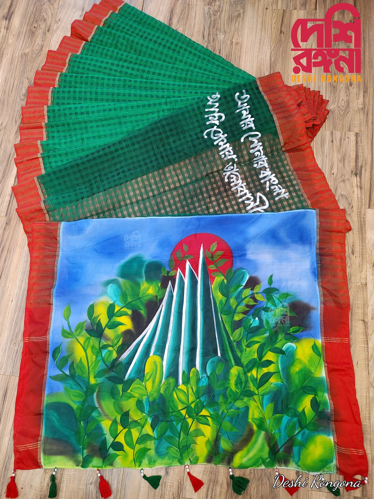 Bijoy, Hand Painted Halfsilk Saree, Bangladesh Bijoy theme, Blouse, Matching Punjabi Available