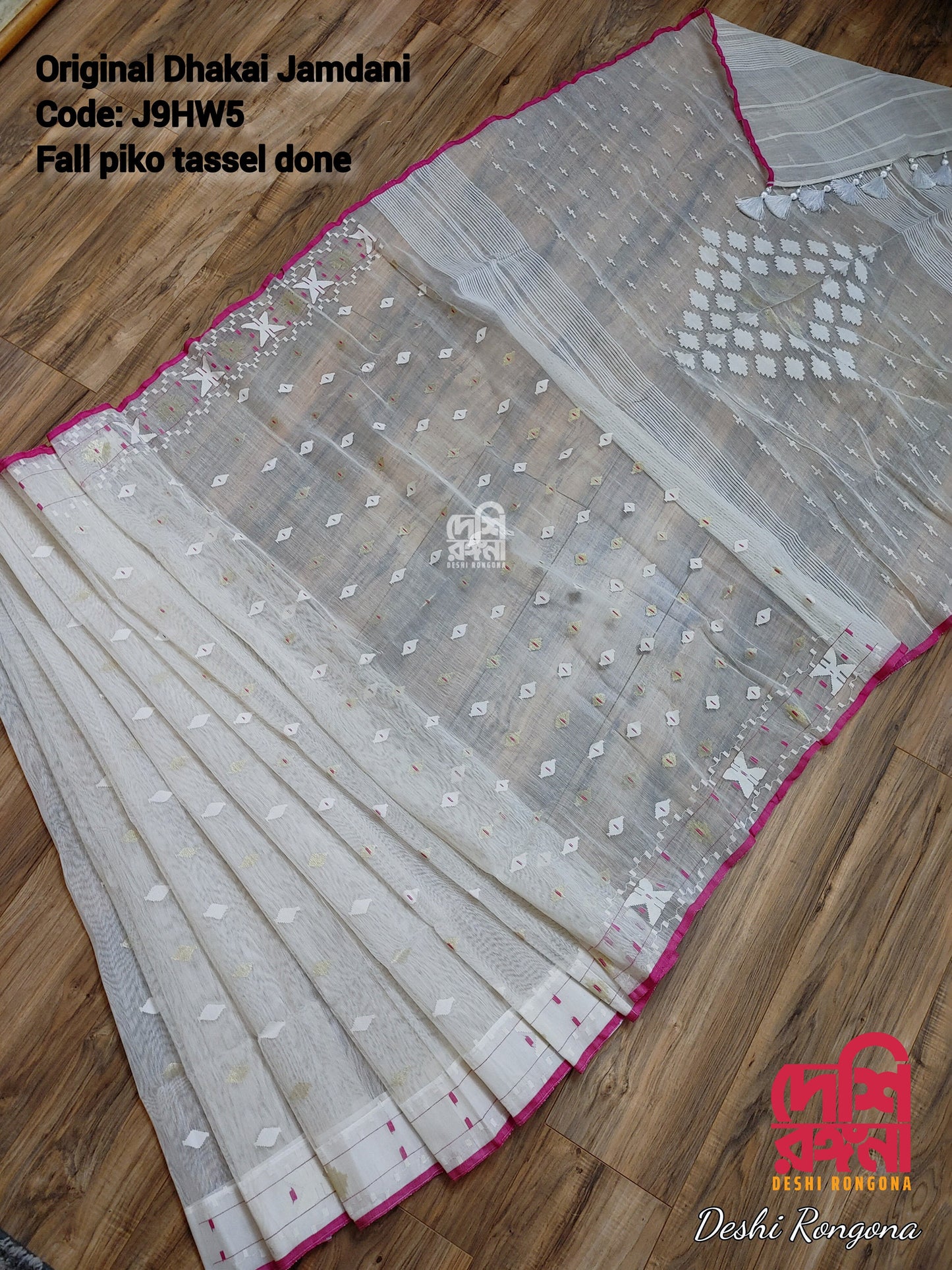 White‑Magenta Meenakari Dhakai Jamdani Saree