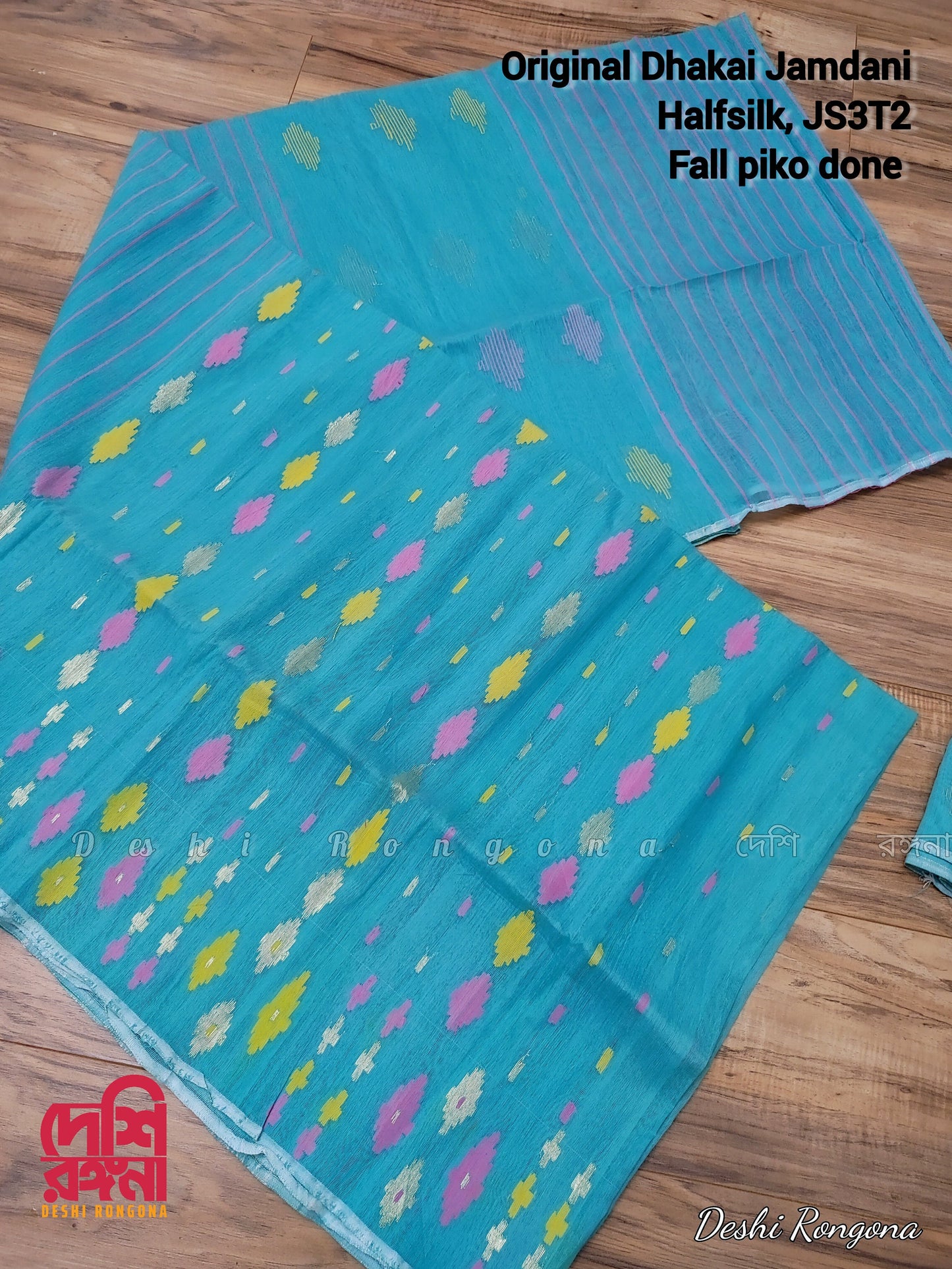 Original Dhakai Jamdani Saree, Beautiful Turquoise Saree with Multi Thread work,Handloom,Halfsilk, 40 count, Traditional,Classy Party Saree