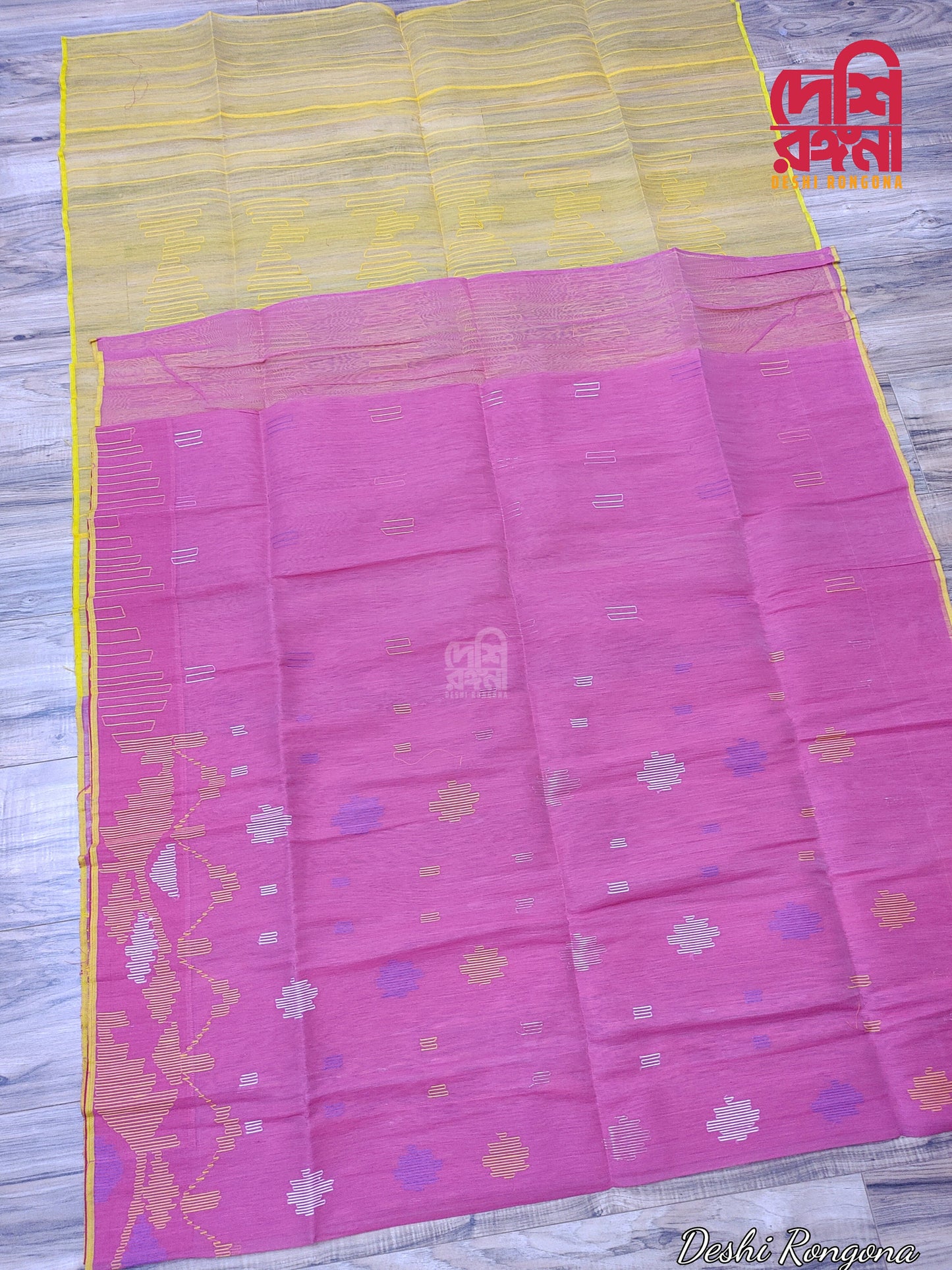 Original Dhakai Jamdani Saree, Magenta and Yellow contrast, Halfsilk, Handwoven 4O count thread, Traditional Classy Saree, Fall Piko Done