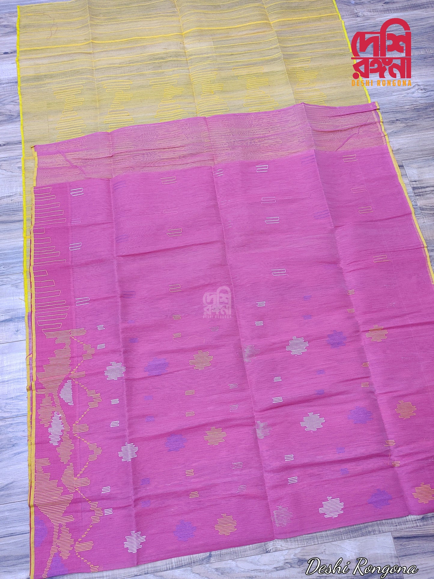 Original Dhakai Jamdani Saree, Magenta and Yellow contrast, Halfsilk, Handwoven 4O count thread, Traditional Classy Saree, Fall Piko Done