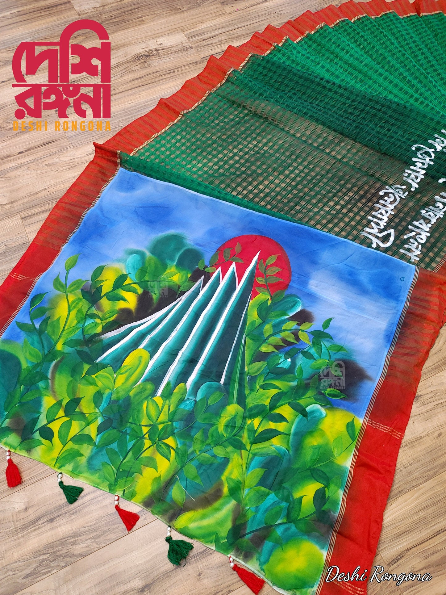 Bijoy, Hand Painted Halfsilk Saree, Bangladesh Bijoy theme, Blouse, Matching Punjabi Available
