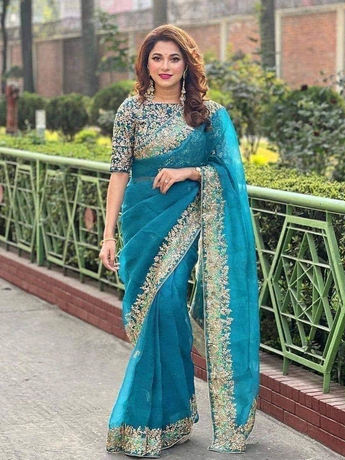 Original Moslin Handmade Karchupri work Saree, Beautiful Teal color, Bangladeshi Pure Sopura Muslin Saree, Super Soft and Light Weight