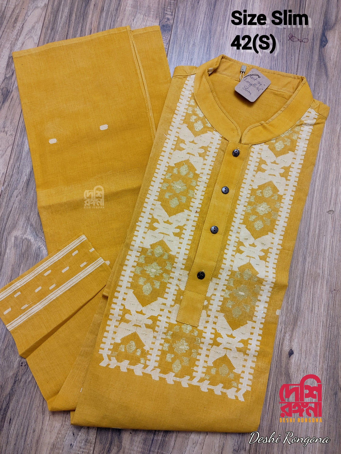 Original Dhakai Jamdani Men Punjabi, Pure Cotton, Handloom, Comfortable, Elegant, Made in Dhaka, Bangladesh. Slim Fit