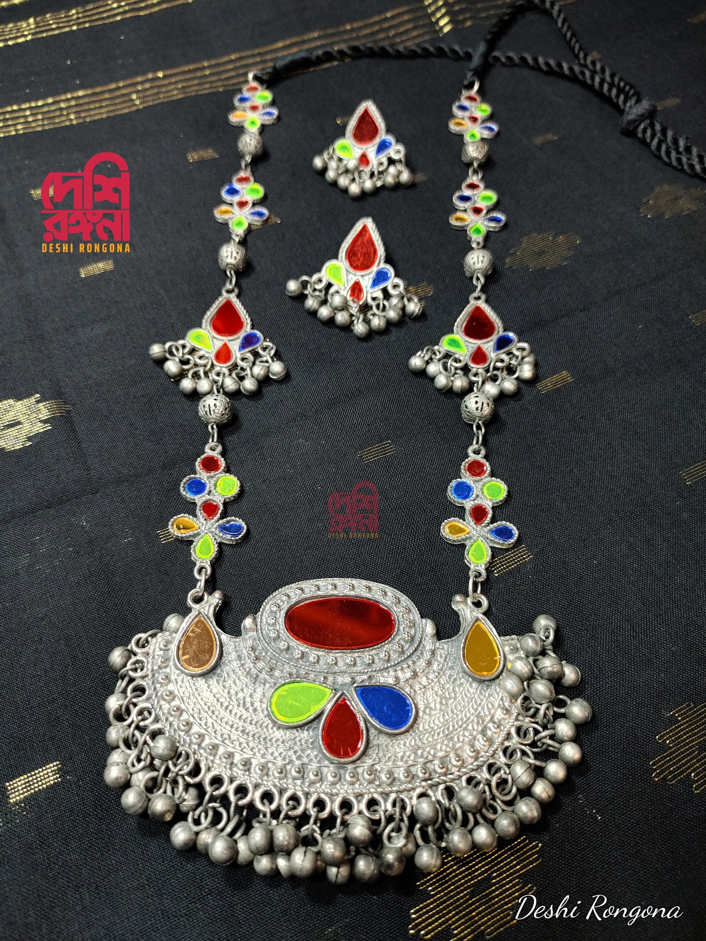 Silver Oxidised Mirror Jewelry, Antique Silver Plated Necklace,Jhumka Earrings,Indian Bollywood Jewelry,Fashion Set, Afgan/Bohemian Jewelry