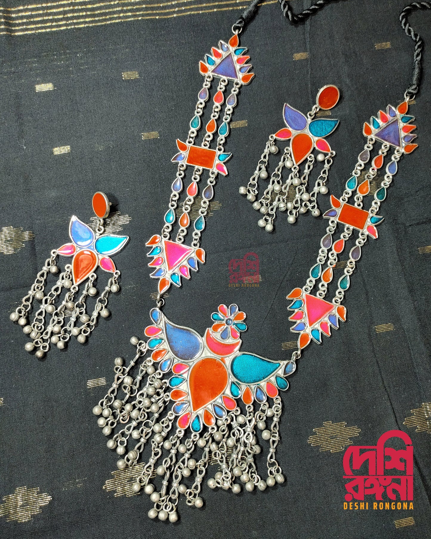 Silver Oxidised Jewelry, Antique Silver Plated, Multi color, Necklace, Earrings,Indian Bollywood Jewelry,Fashion Set, Afgan/Bohemian Jewelry