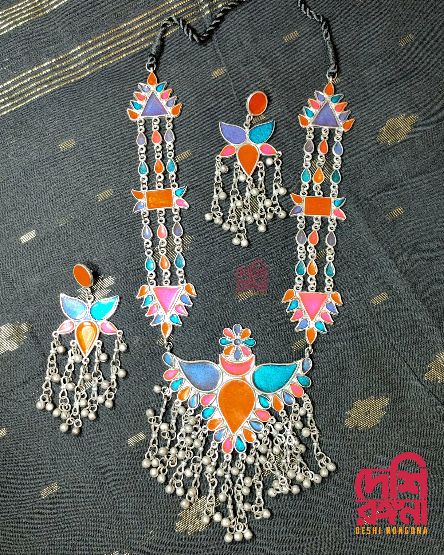 Silver Oxidised Jewelry, Antique Silver Plated, Multi color, Necklace, Earrings,Indian Bollywood Jewelry,Fashion Set, Afgan/Bohemian Jewelry