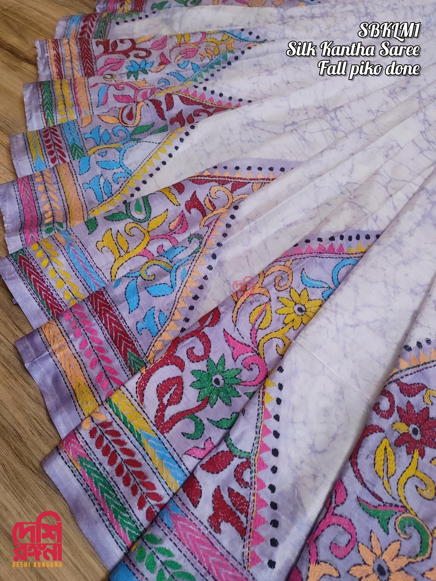 Batik Kantha Saree, Extraordinary Hand Stiched, light Purple Bangalore Silk with Multi thread Work, Fall piko done, Elegant and Classy Saree