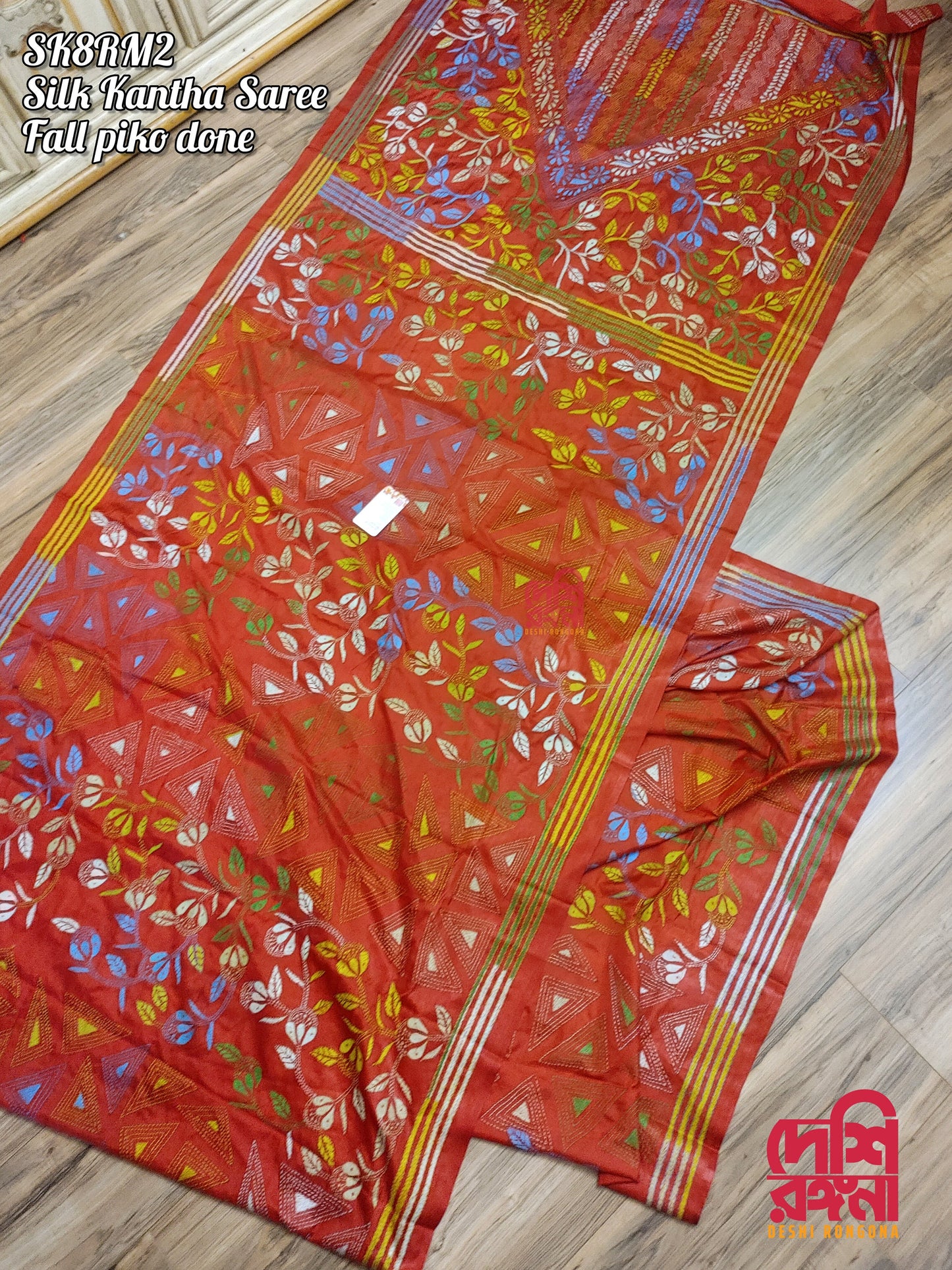 Extraordinary Hand Stiched Kantha Saree, Red Bangalore Silk with Multi Kantha Works Allover, Fall Piko Done, Indian Elegant, Classy Saree