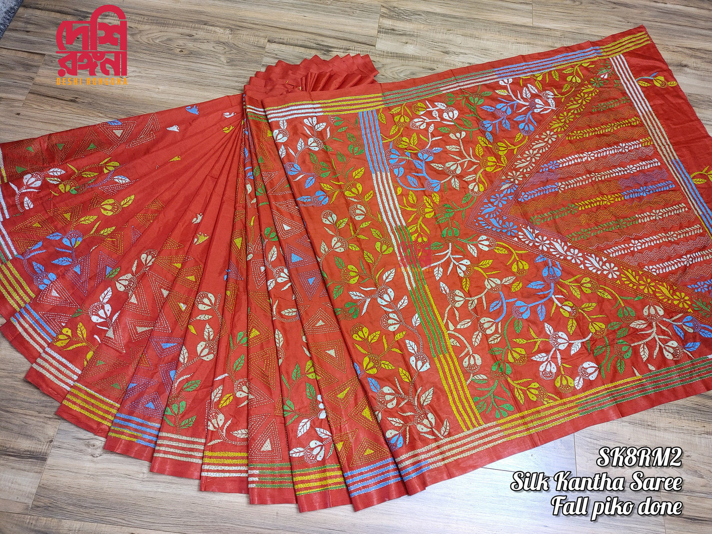 Extraordinary Hand Stiched Kantha Saree, Red Bangalore Silk with Multi Kantha Works Allover, Fall Piko Done, Indian Elegant, Classy Saree