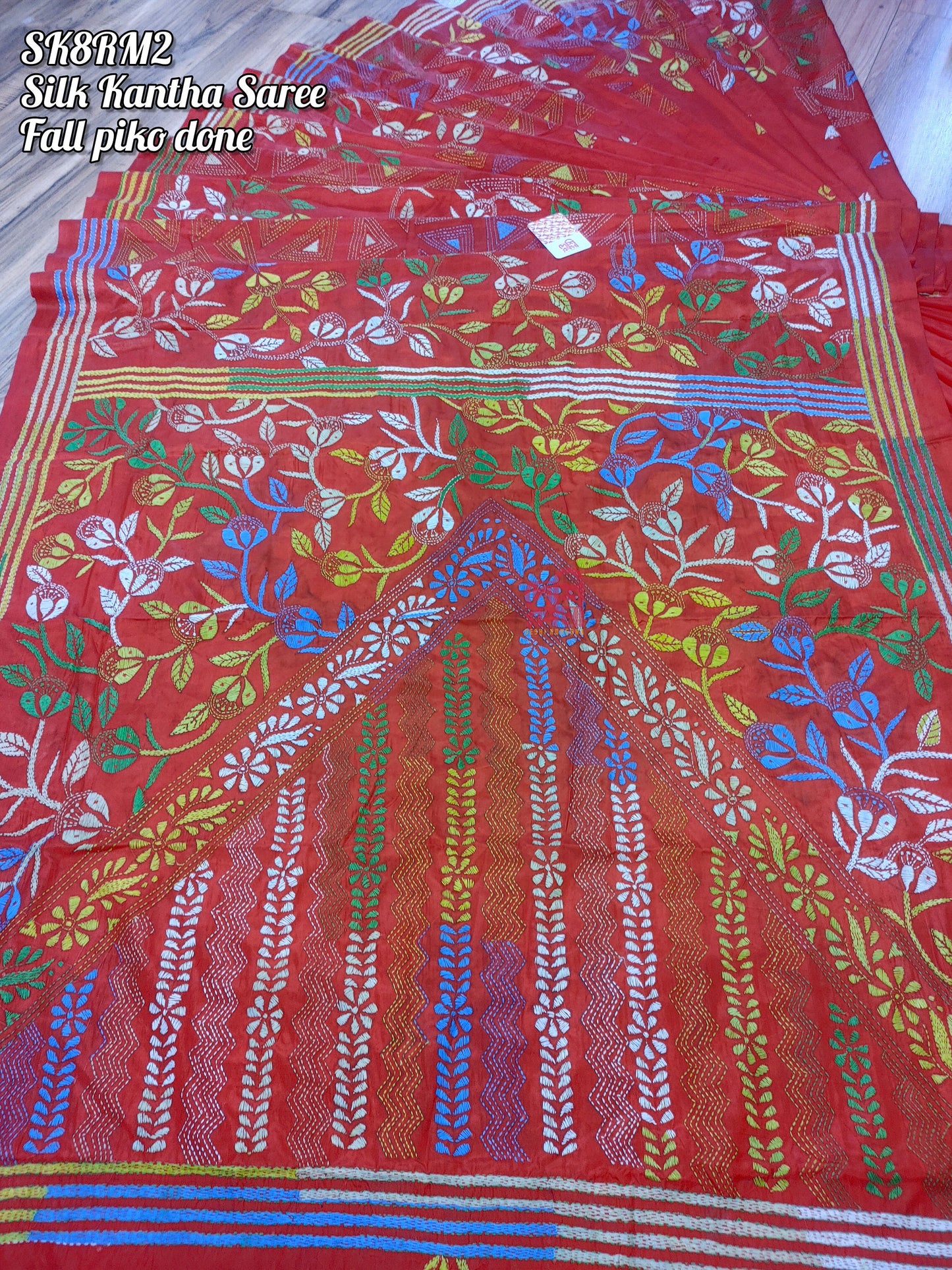 Extraordinary Hand Stiched Kantha Saree, Red Bangalore Silk with Multi Kantha Works Allover, Fall Piko Done, Indian Elegant, Classy Saree