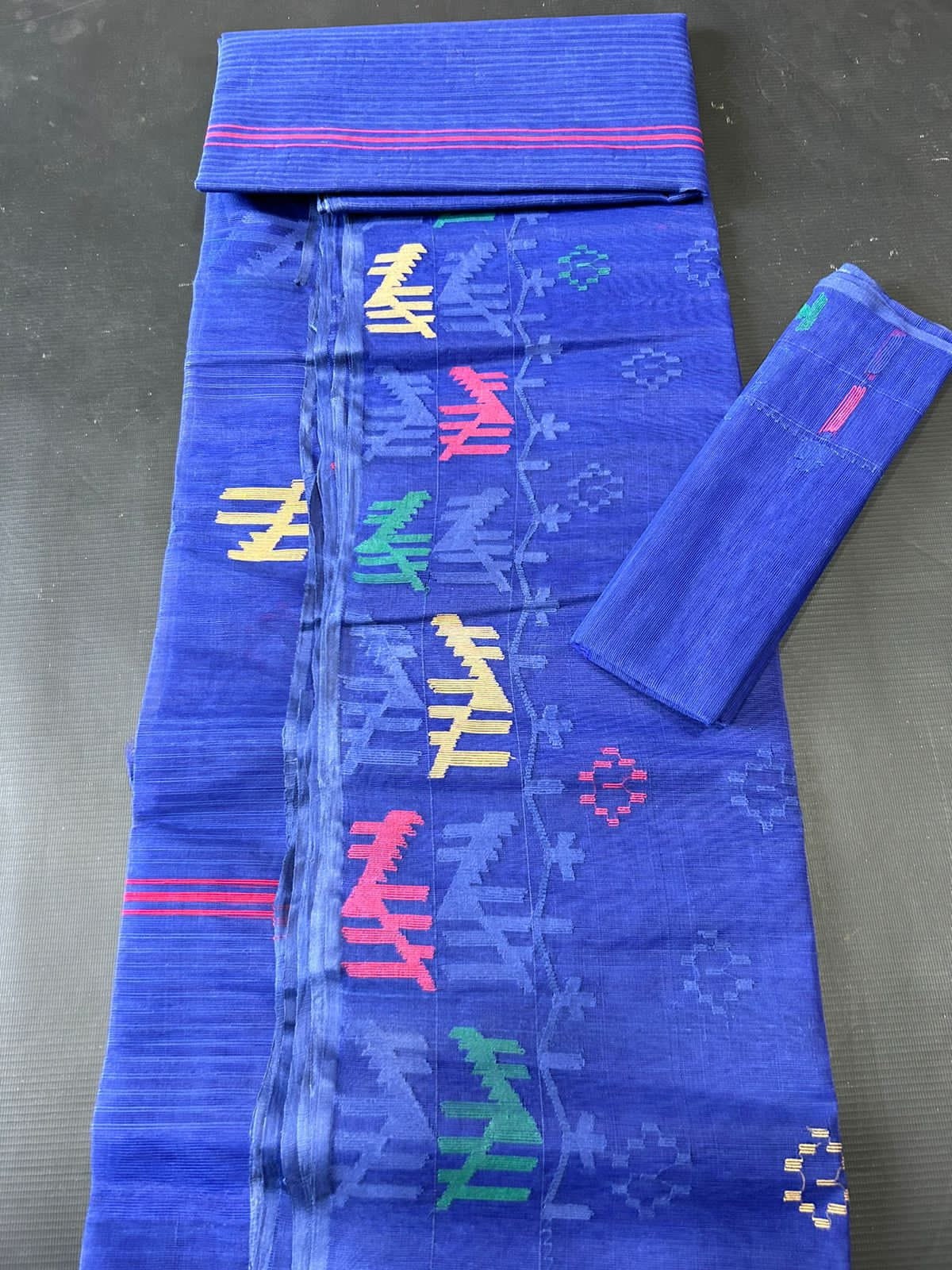 Original Dhakai Jamdani Saree, Beautiful Royal Blue color, Handwoven 64 count, Traditional, Elegant,.Classy Saree, Fall piko Tassle done