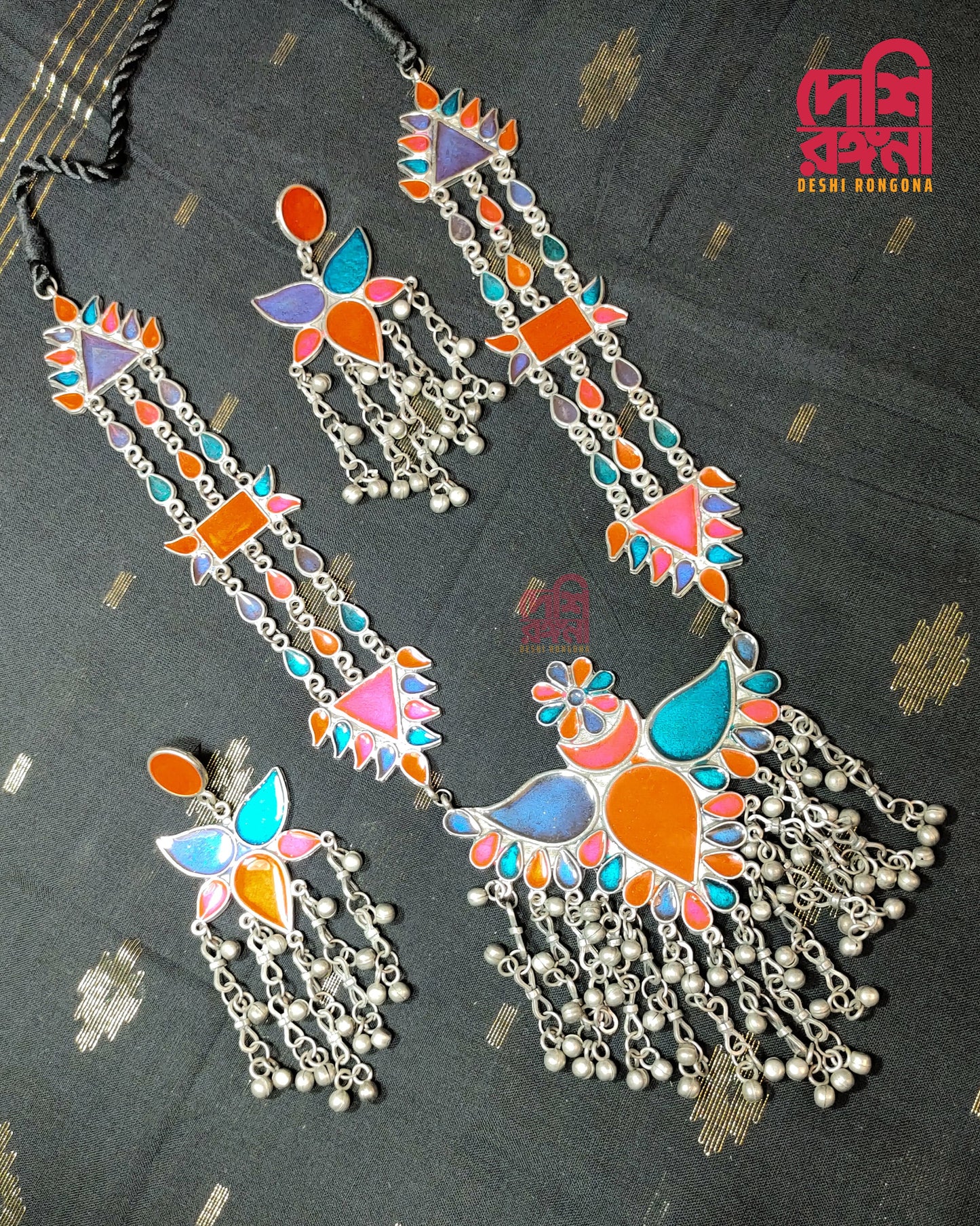 Silver Oxidised Jewelry, Antique Silver Plated, Multi color, Necklace, Earrings,Indian Bollywood Jewelry,Fashion Set, Afgan/Bohemian Jewelry
