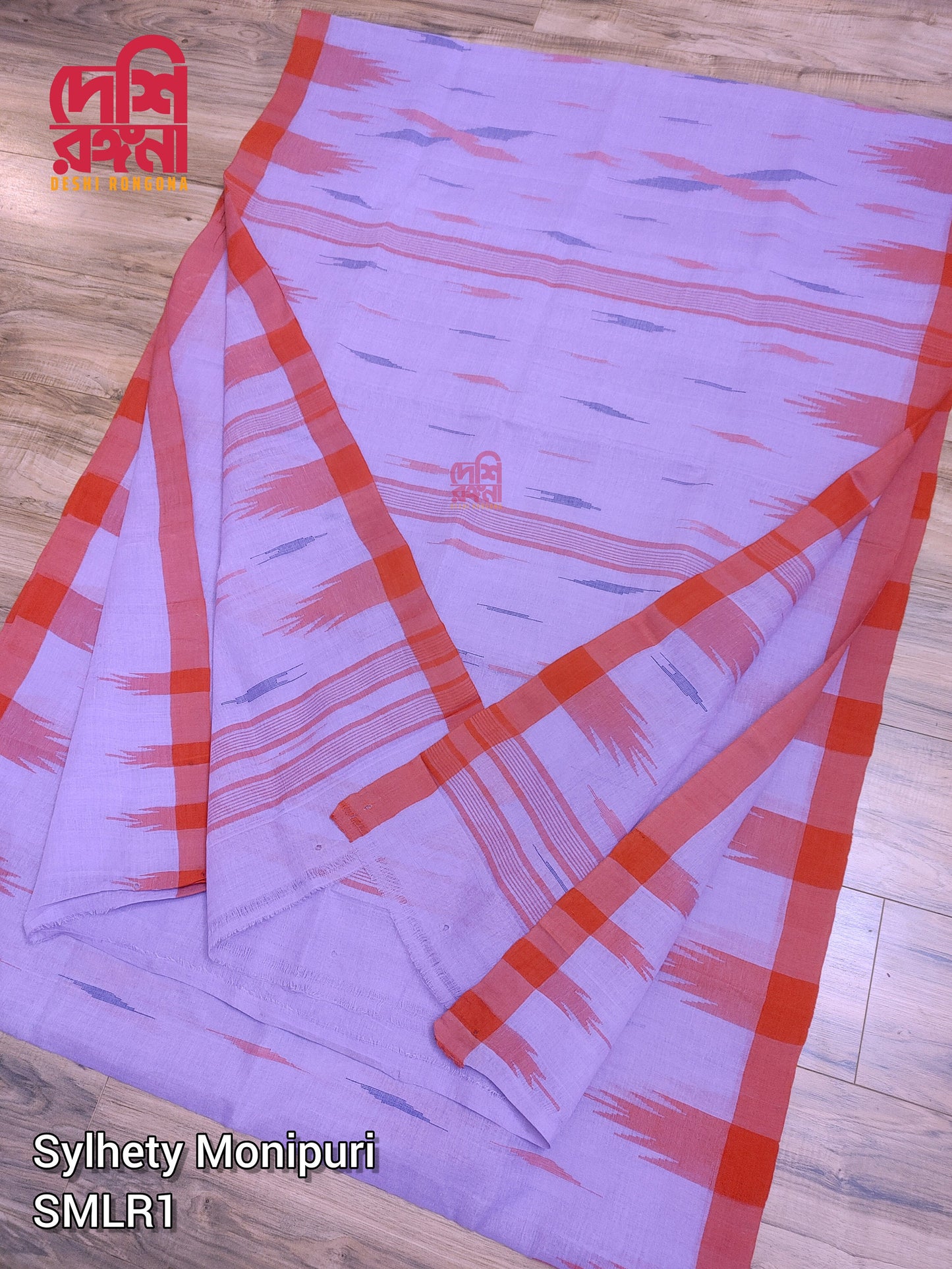 Sylheti Original Monipuri Handwoven Soft Cotton Saree, Beautiful Lavender with Red hand Woven Border,Bangladeshi Tribal Traditional Saree