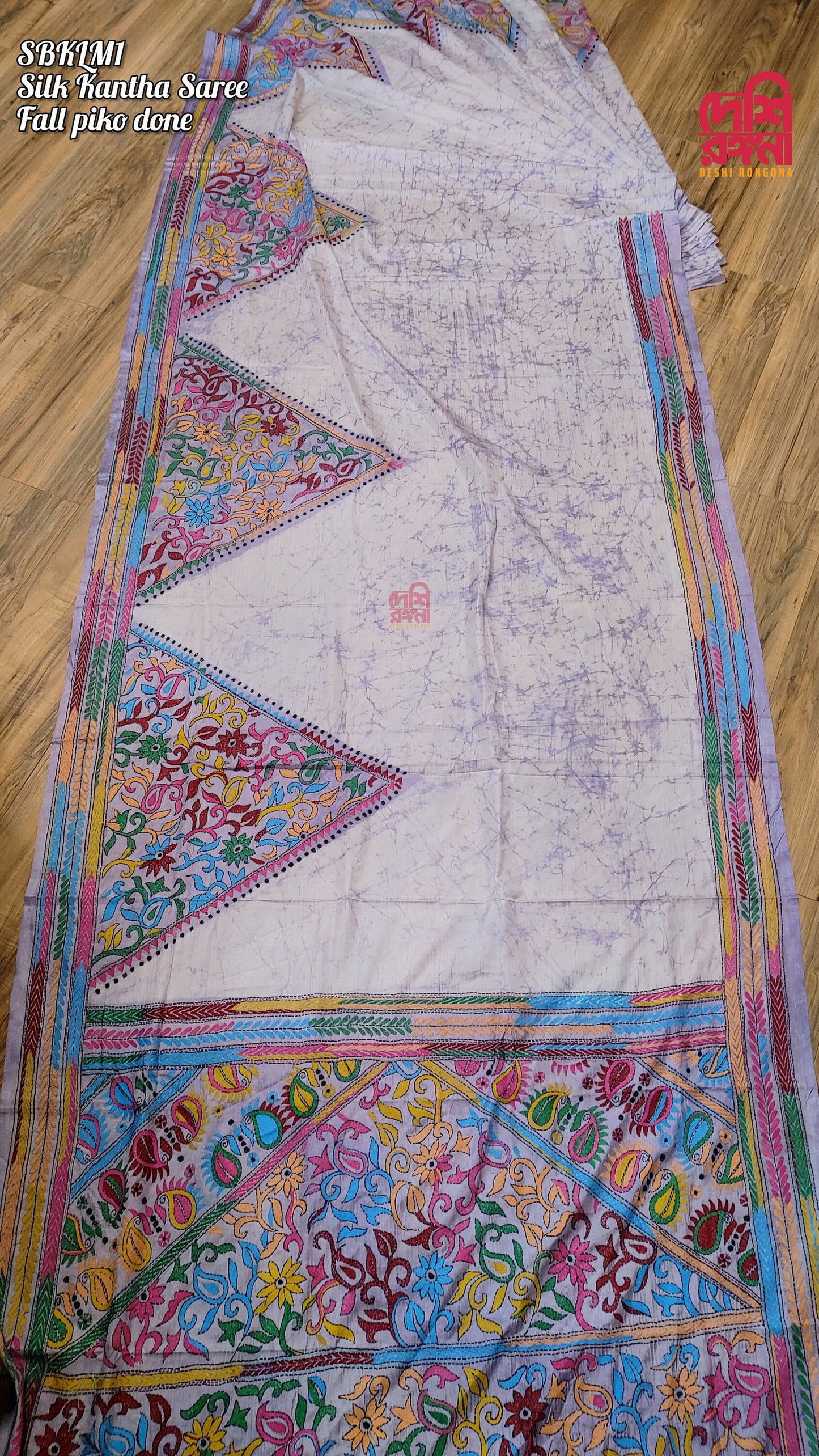 Batik Kantha Saree, Extraordinary Hand Stiched, light Purple Bangalore Silk with Multi thread Work, Fall piko done, Elegant and Classy Saree