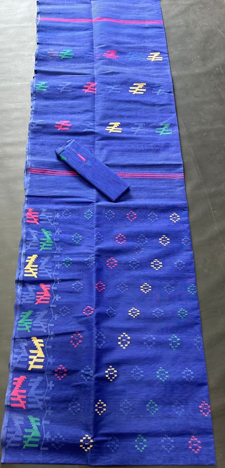 Original Dhakai Jamdani Saree, Beautiful Royal Blue color, Handwoven 64 count, Traditional, Elegant,.Classy Saree, Fall piko Tassle done