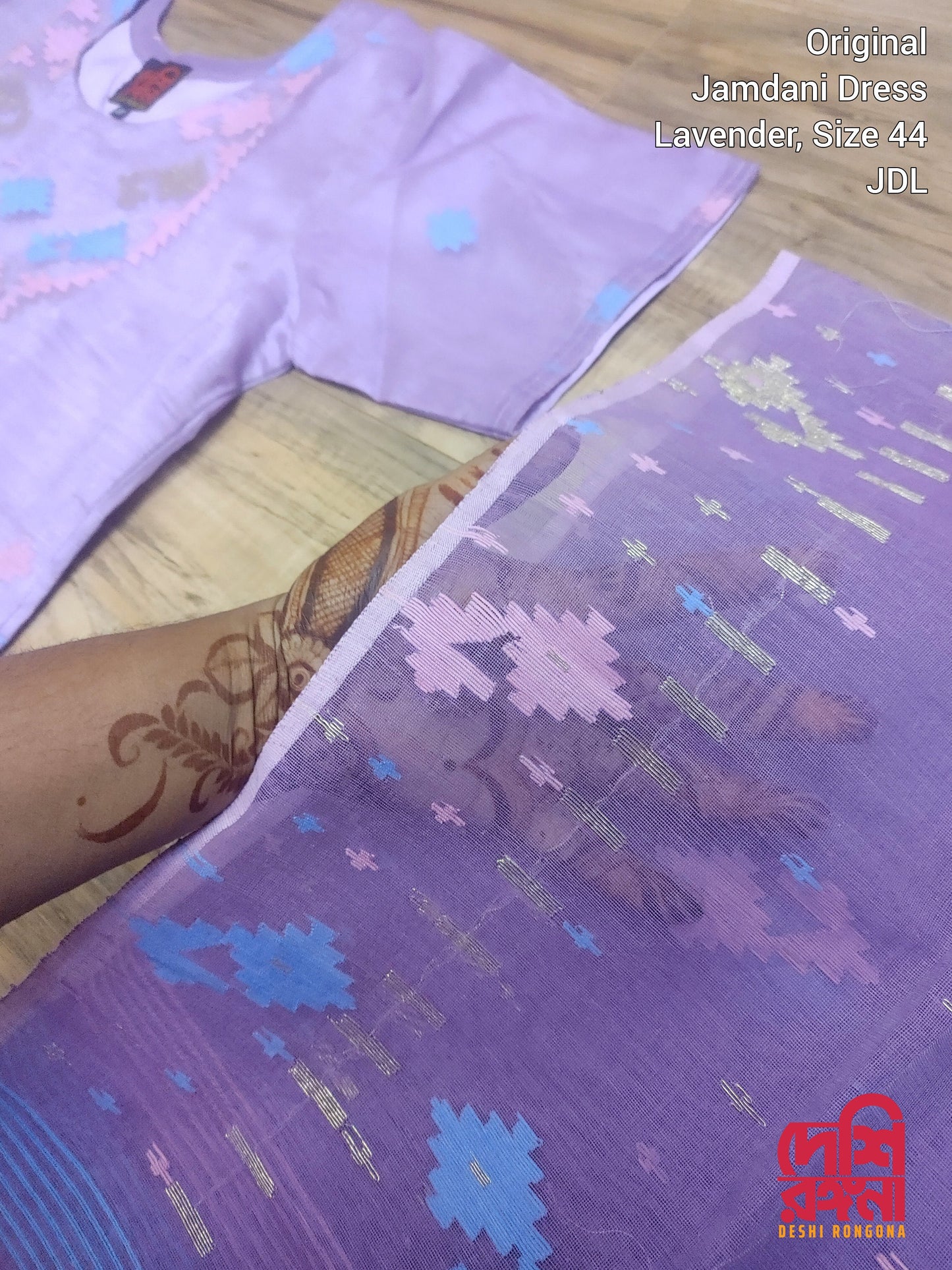Handwoven Dhakai Jamdani Halfsilk Dress – Lavender Elegance
