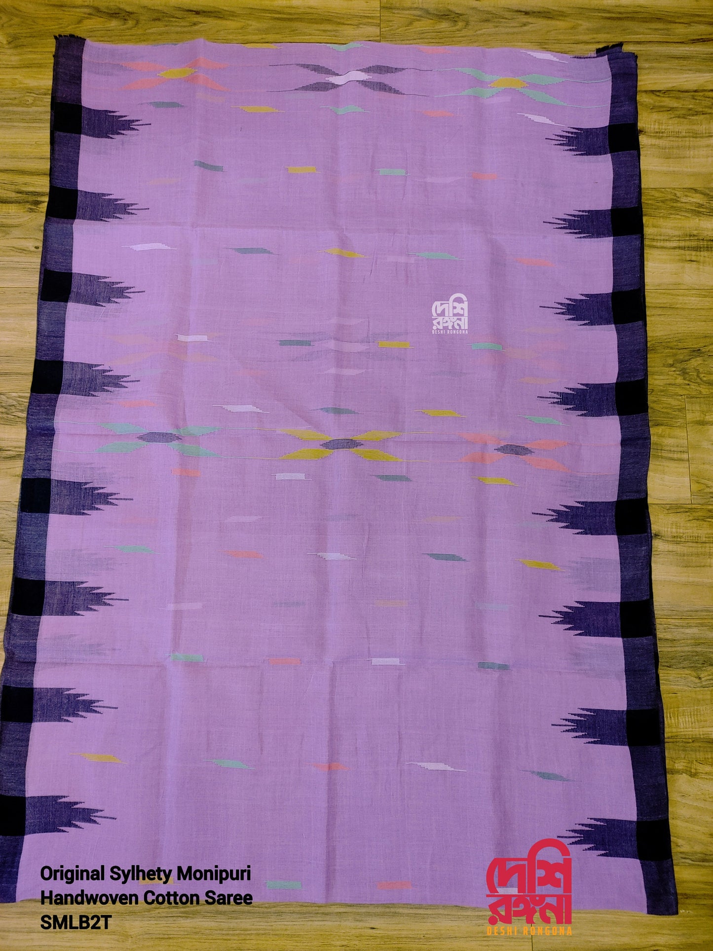 Sylheti Monipuri Handwoven Cotton Saree – Lavender & Black