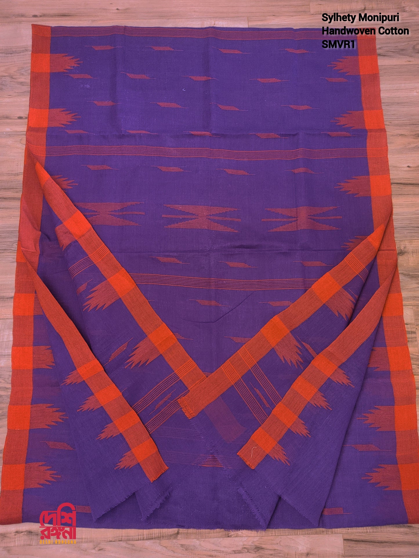 Sylheti Original Monipuri Handwoven Soft Cotton Saree, Purple with Red Hand Woven Border, Bangladeshi, Traditional Saree, Running Blouse pc