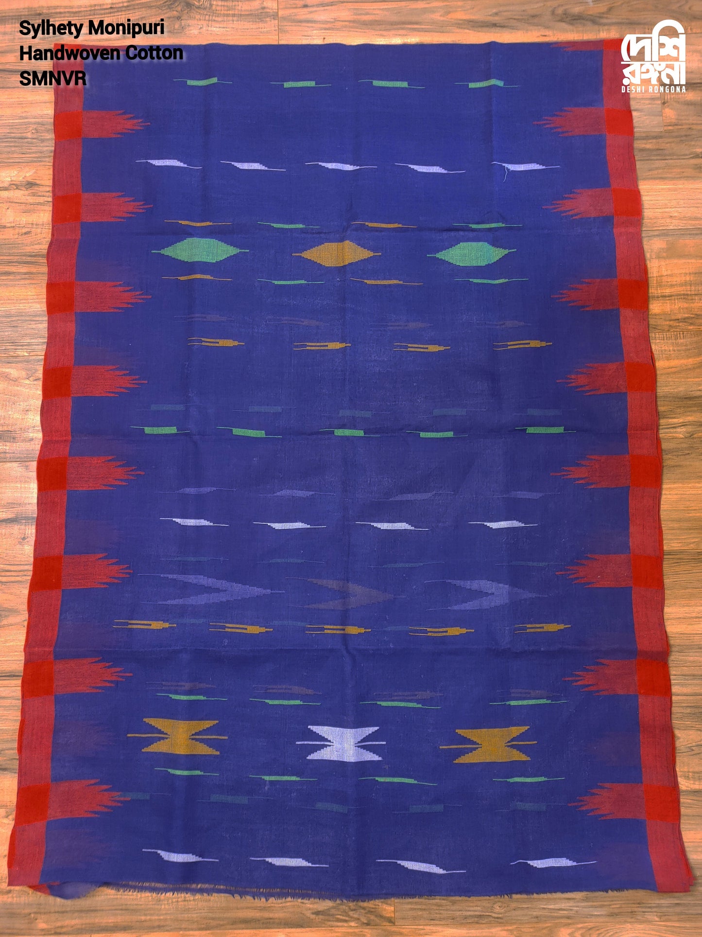 Sylheti Original Monipuri Handwoven Soft Cotton Saree, Navy Blue with Red Hand Woven Border, Bangladeshi, Traditional Saree, Running Blouse