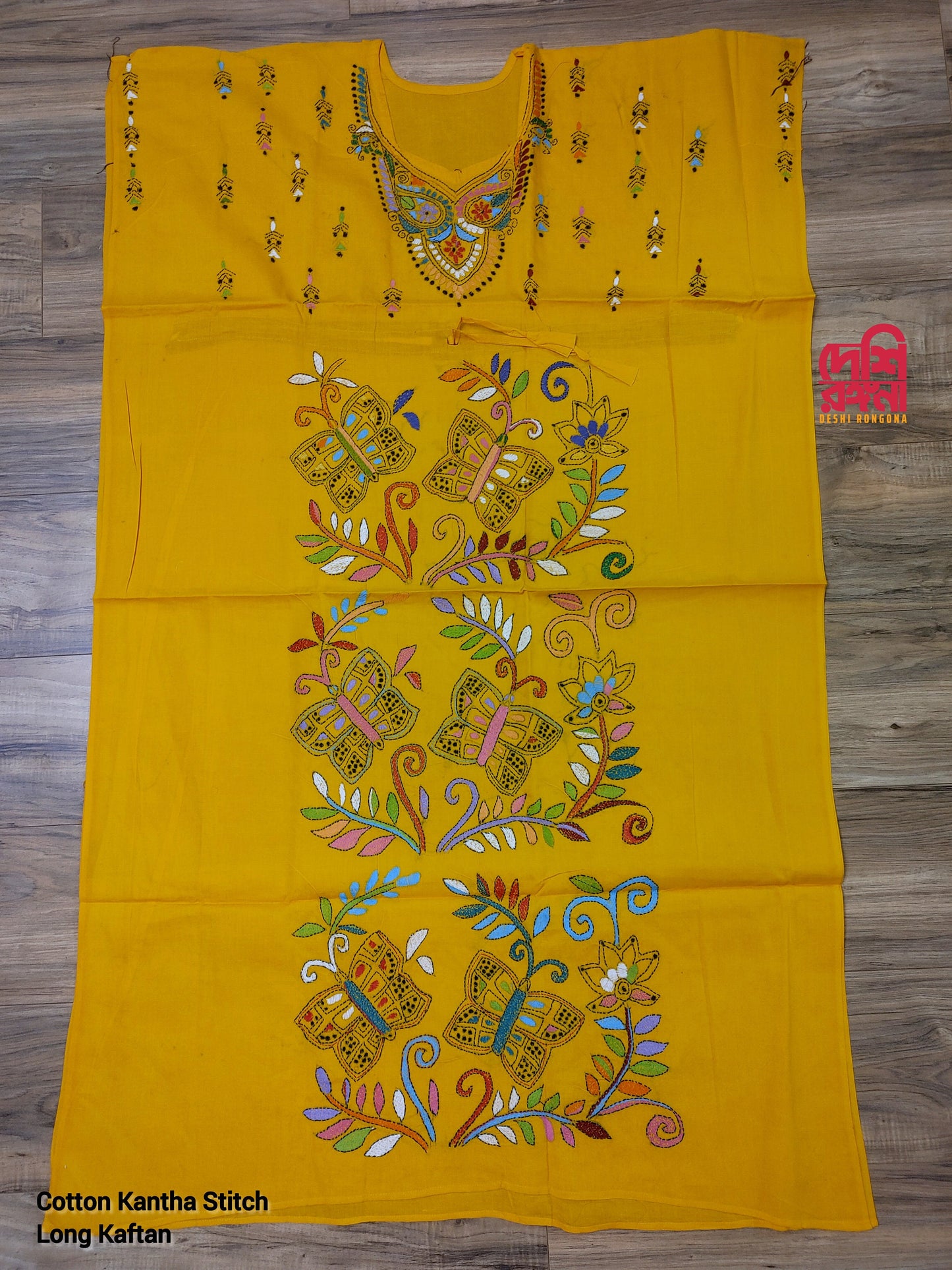 Long Kaftan, Hand Kantha Stitched Viva Cotton, Free Size, Beautiful Handstitched with multi color cotton thread, Rare collection of Crafts